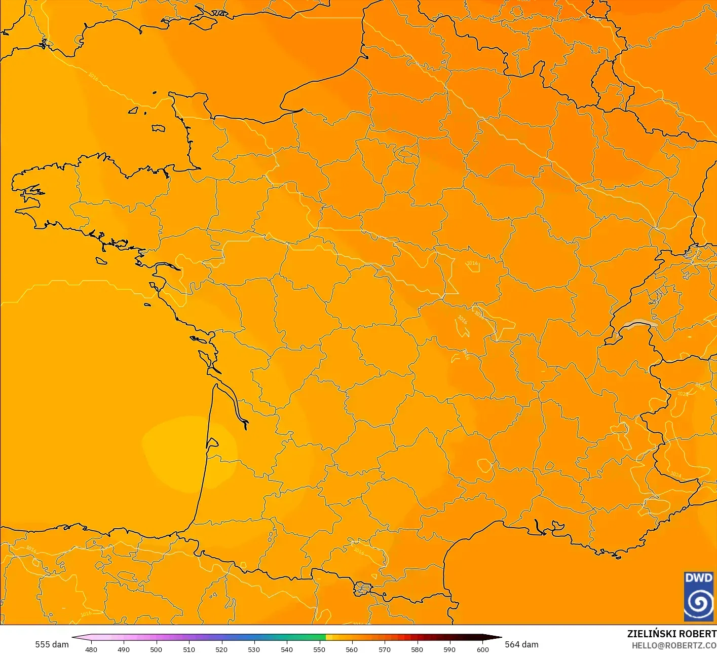 ICON model - Fransa, 500 hPa’da jeopotansiyel yükseklik