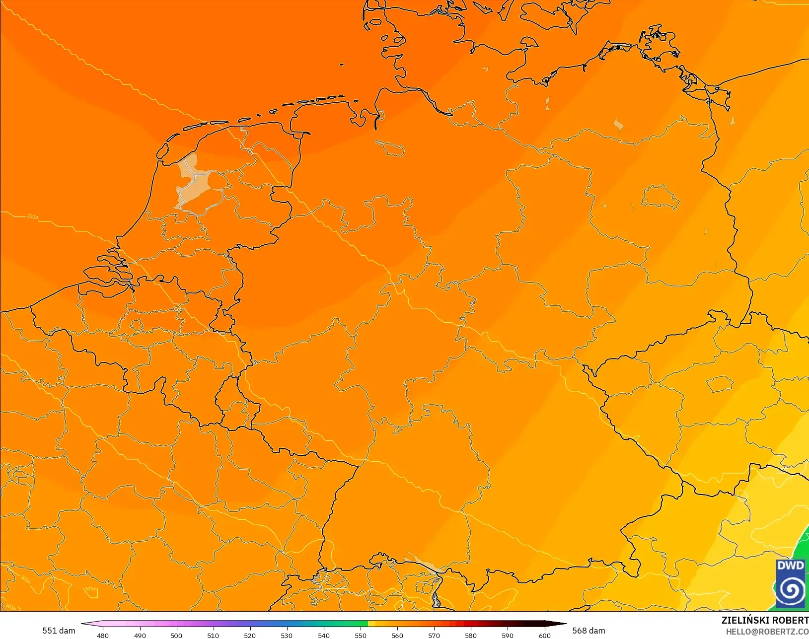 ICON model - Almanya, 500 hPa’da jeopotansiyel yükseklik