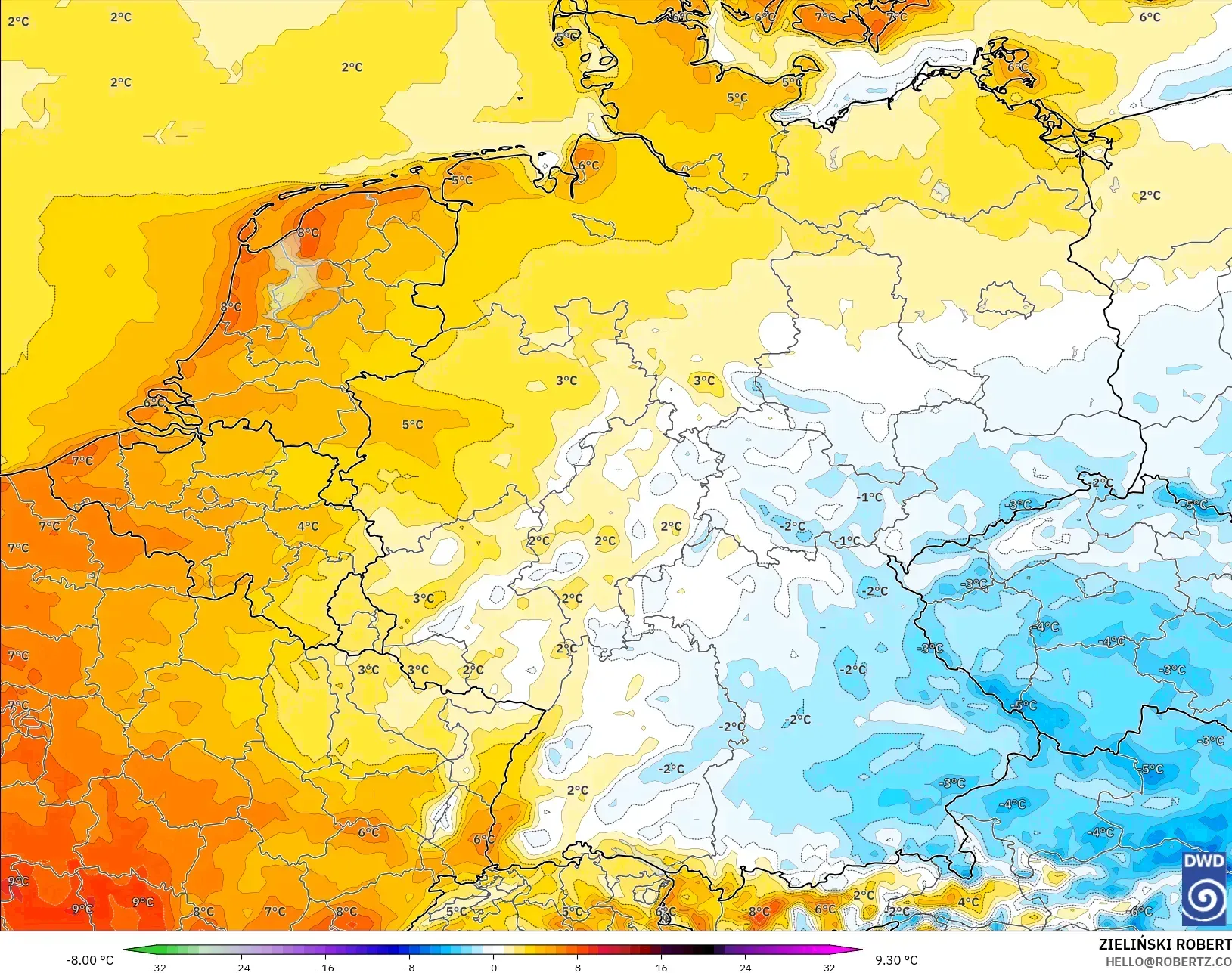 ICON model - Almanya, 2 m Sıcaklık Anomalisi