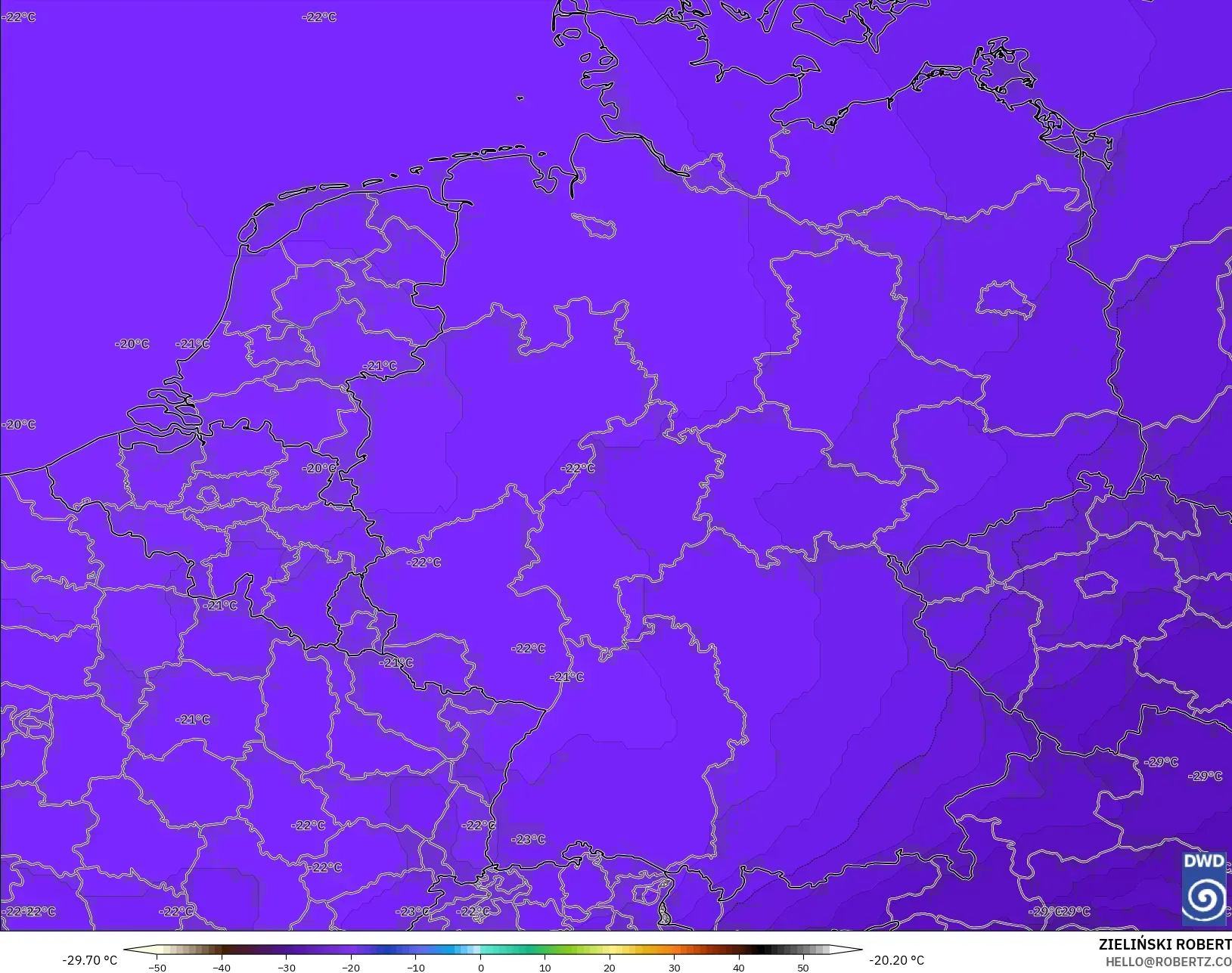 ICON model - Almanya, 500 hPa Sıcaklık
