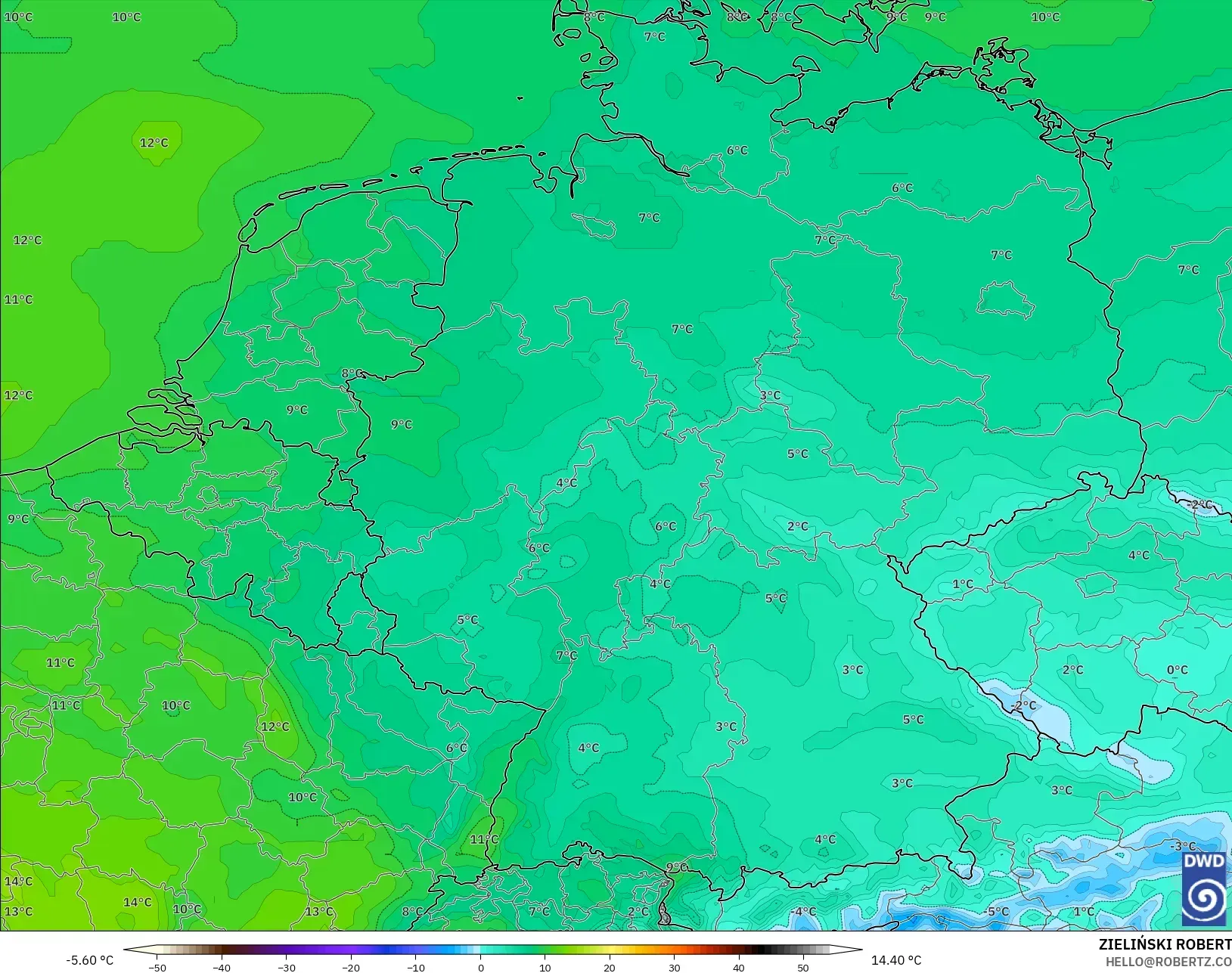 ICON model - Almanya, 850 hPa Sıcaklık