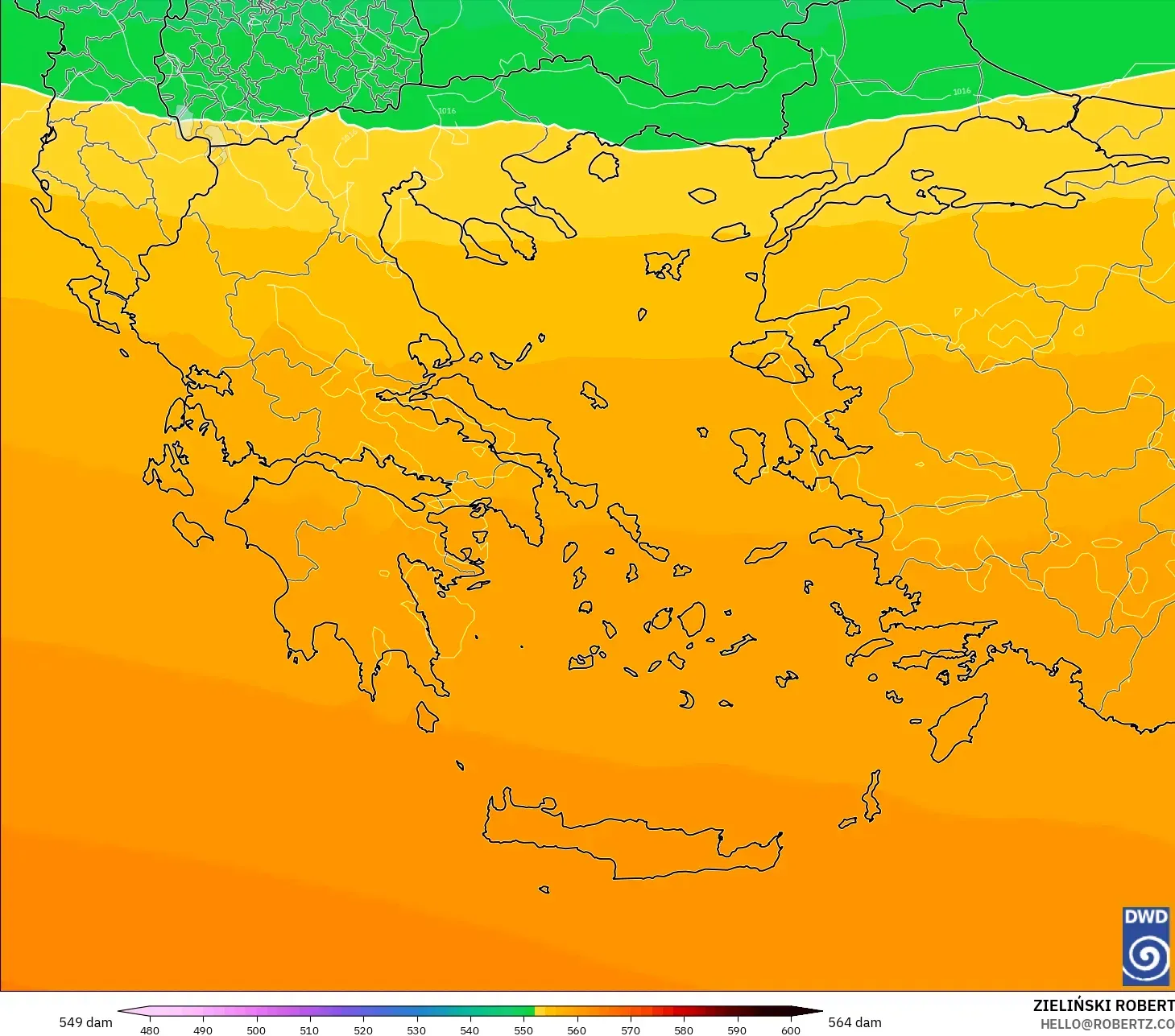 ICON model - Yunanistan, 500 hPa’da jeopotansiyel yükseklik
