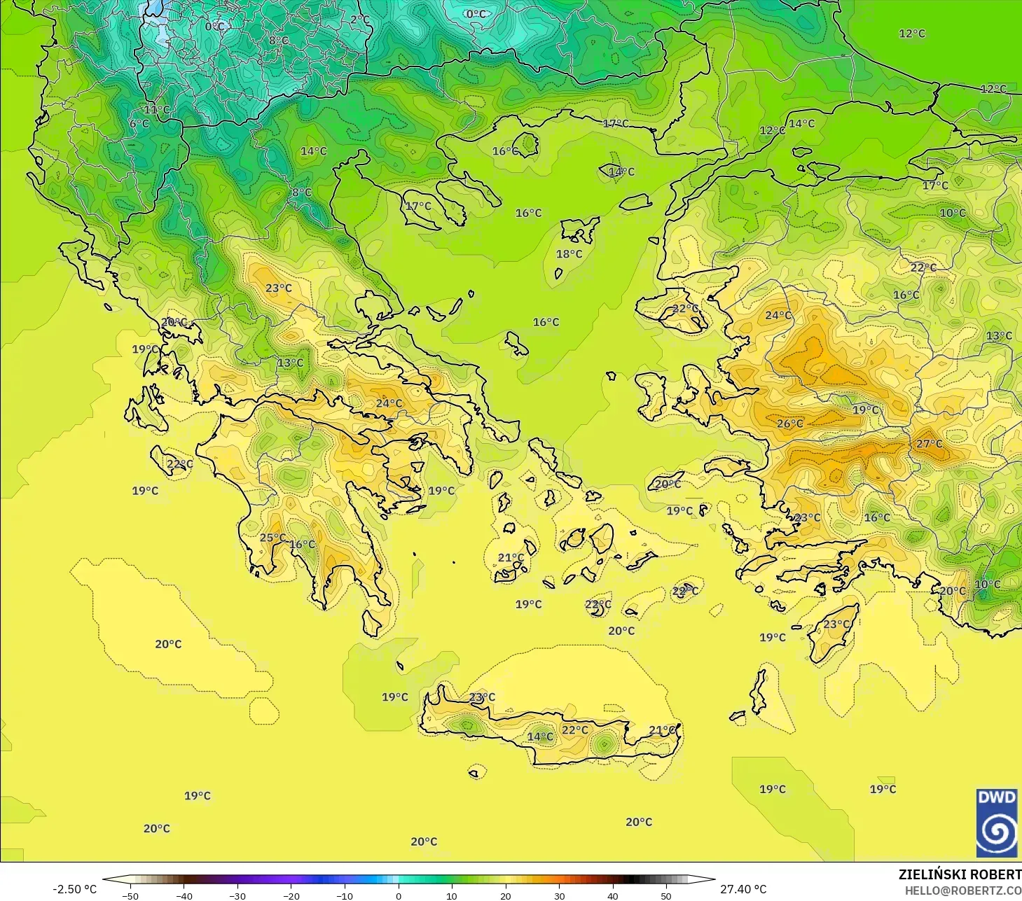 ICON model - Yunanistan, 2 m Sıcaklık