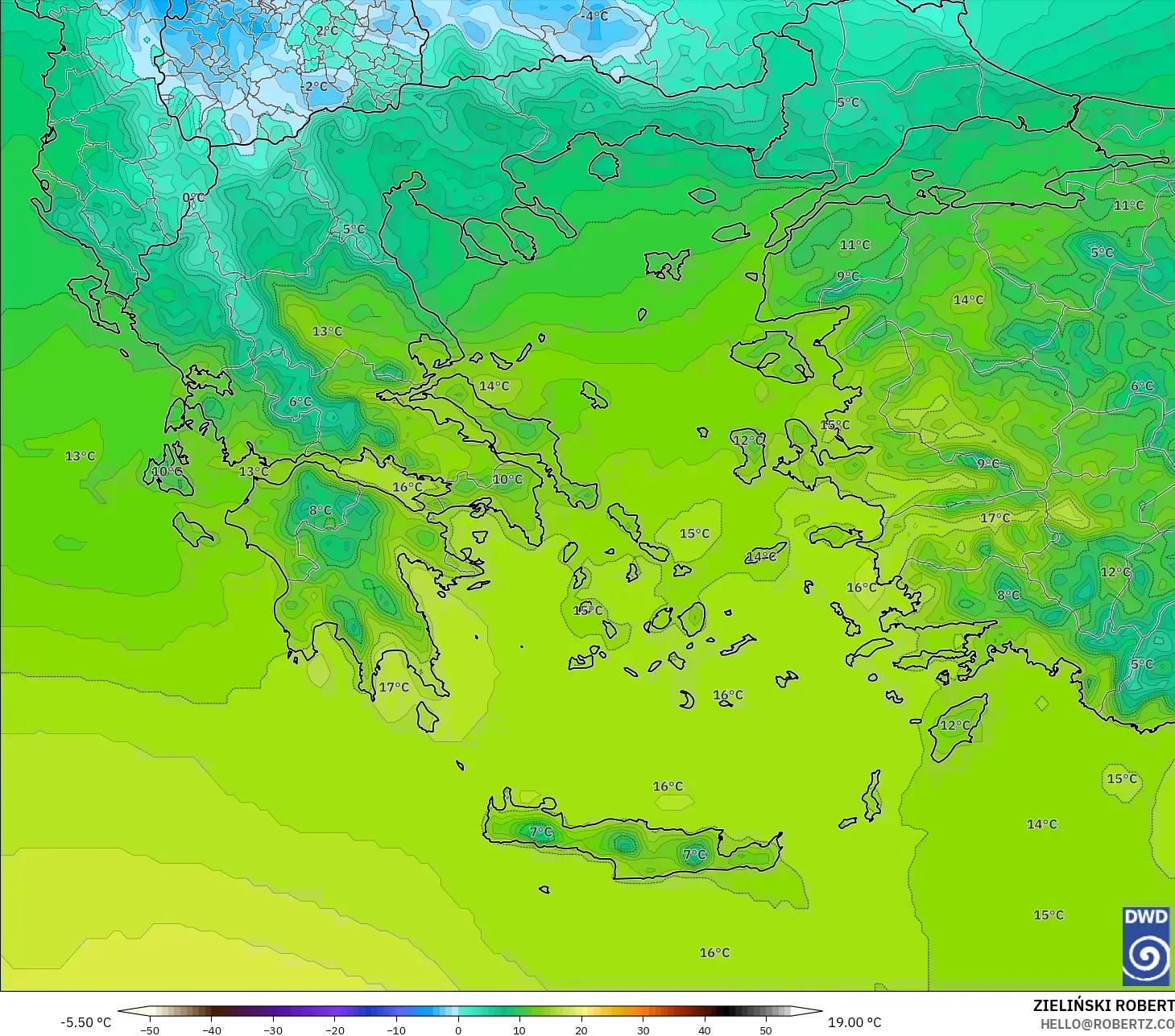 ICON model - Yunanistan, 850 hPa Sıcaklık