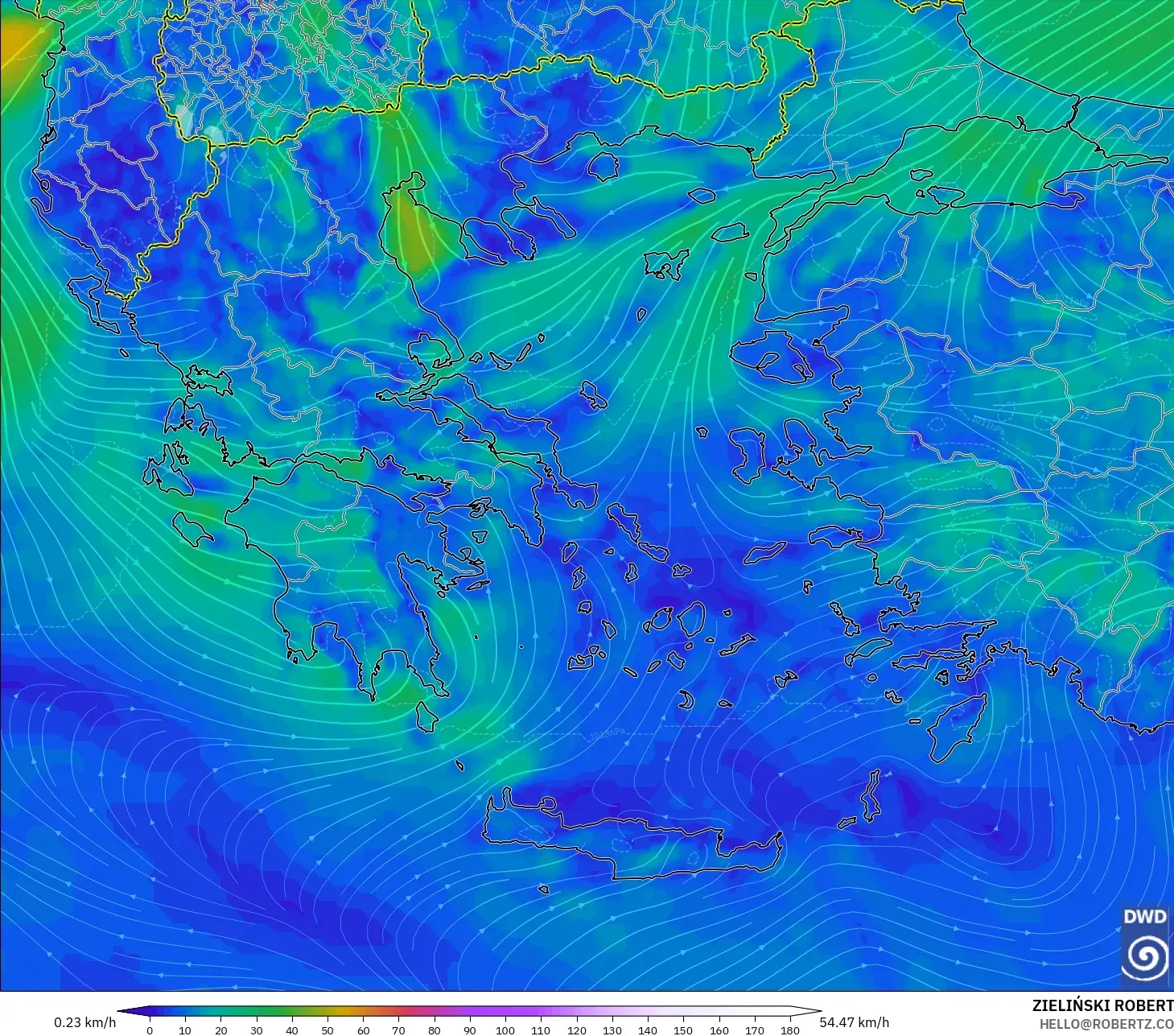 ICON model - Yunanistan, 10 m Rüzgâr