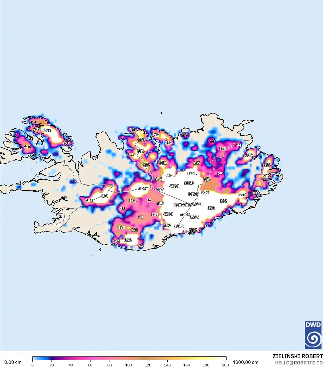 ICON model - İzlanda, Kar Kalınlığı