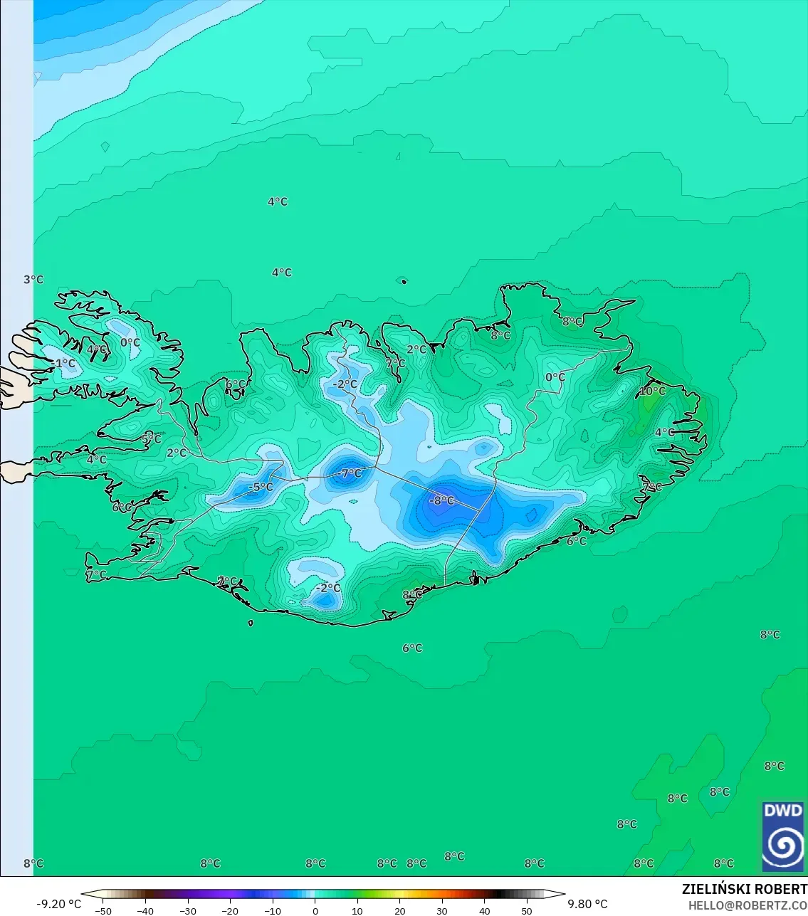ICON model - İzlanda, 2 m Sıcaklık