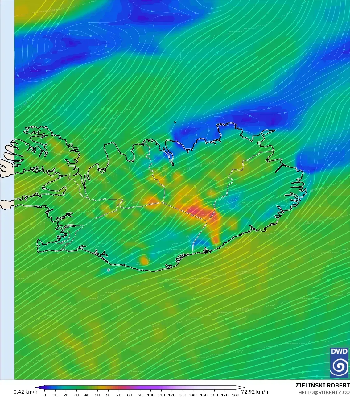 ICON model - İzlanda, 10 m Rüzgâr