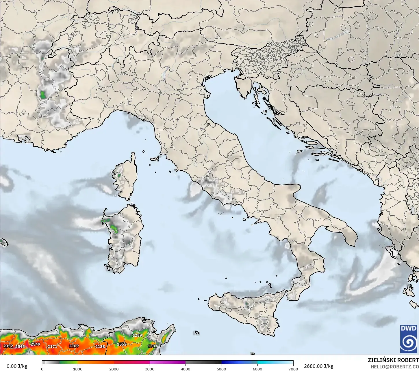 ICON model - İtalya, CAPE