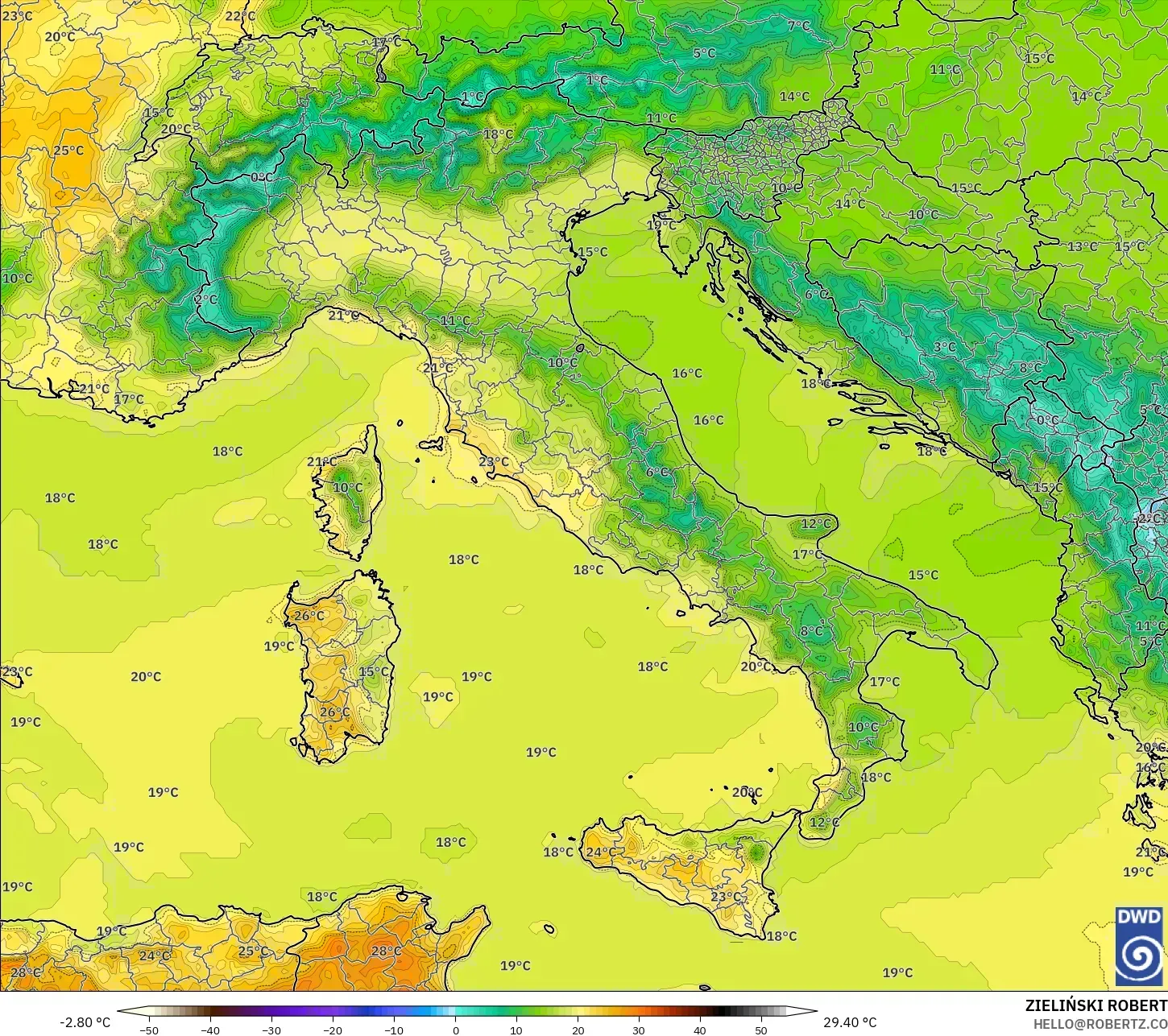 ICON model - İtalya, 2 m Sıcaklık