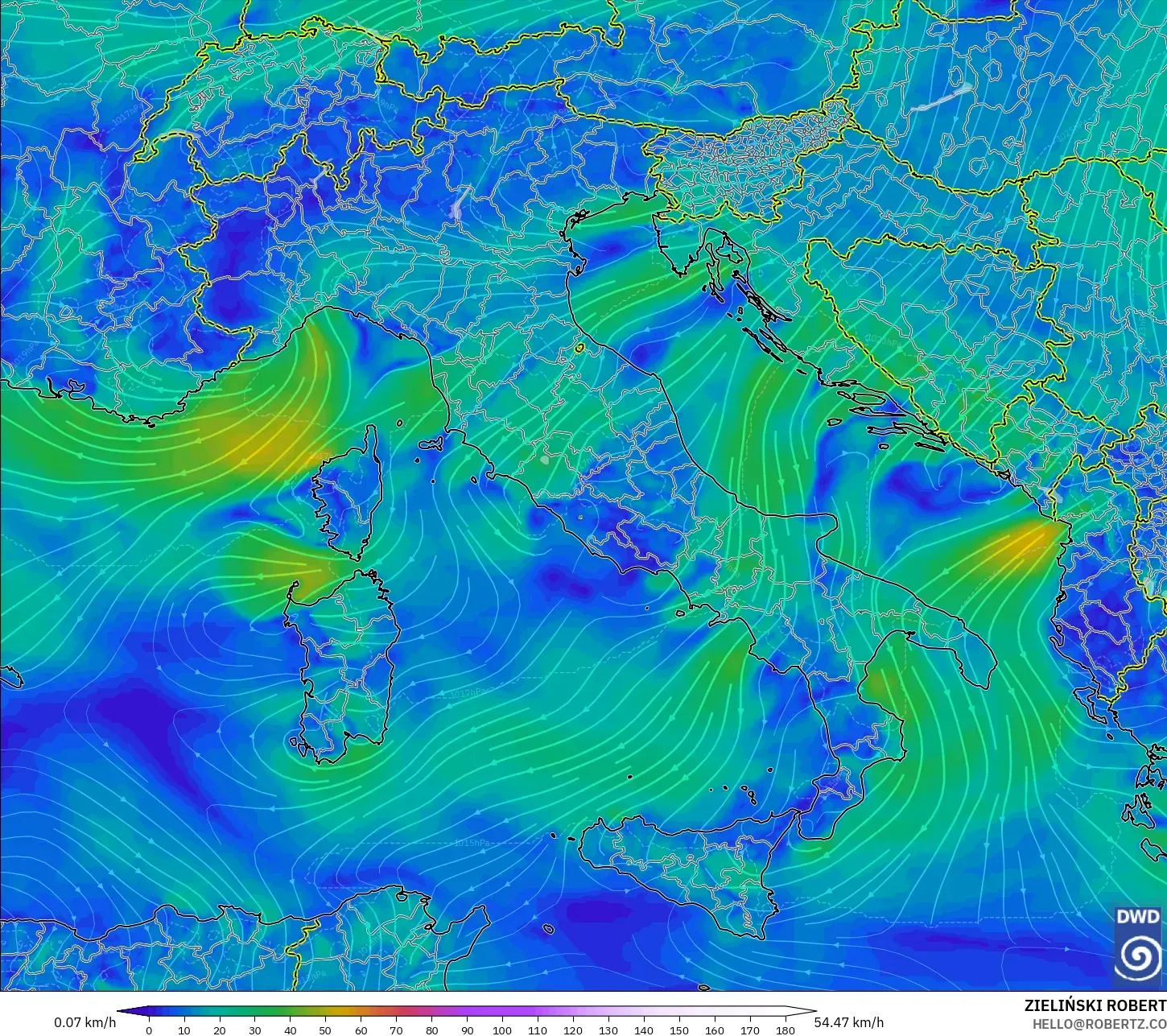 ICON model - İtalya, 10 m Rüzgâr
