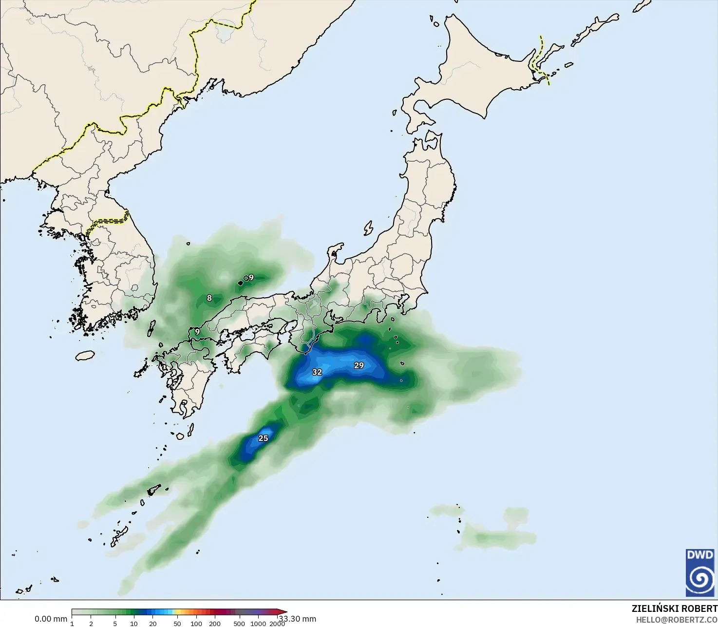 ICON model - Japonya, Yağış Birikimi