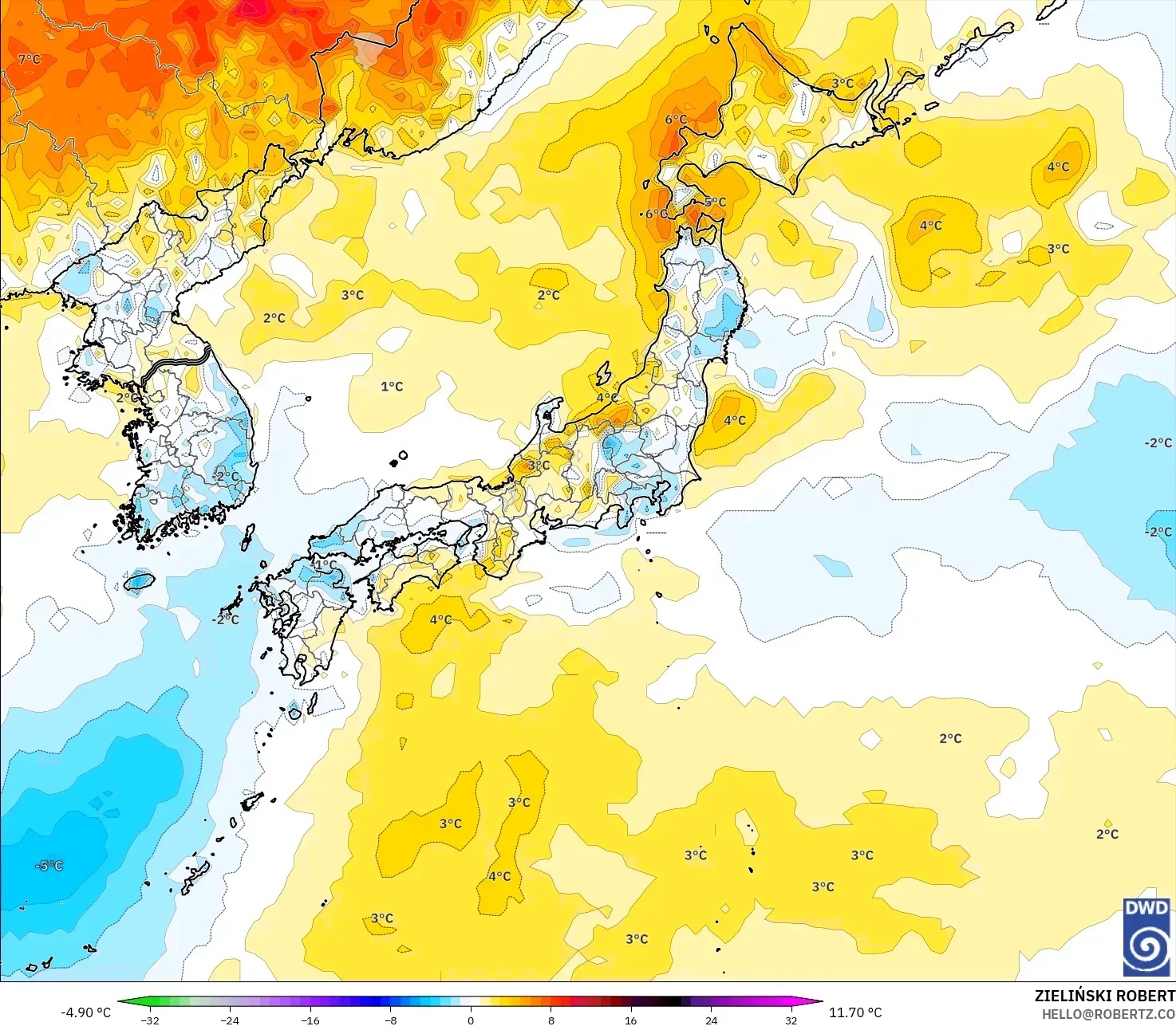 ICON model - Japonya, 2 m Sıcaklık Anomalisi