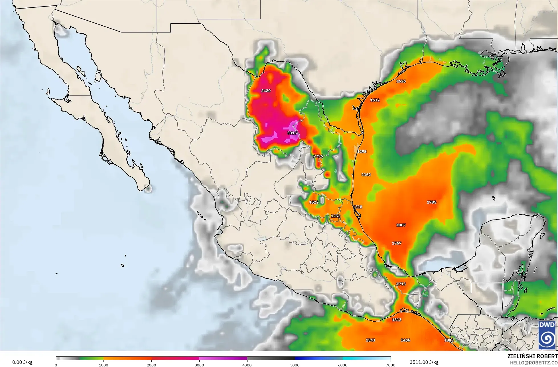 ICON model - Meksika, CAPE