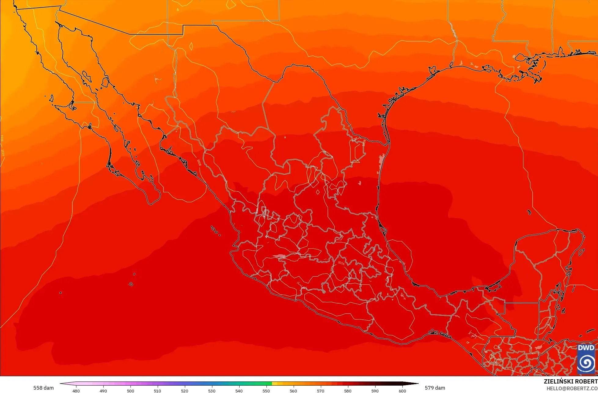 ICON model - Meksika, 500 hPa’da jeopotansiyel yükseklik