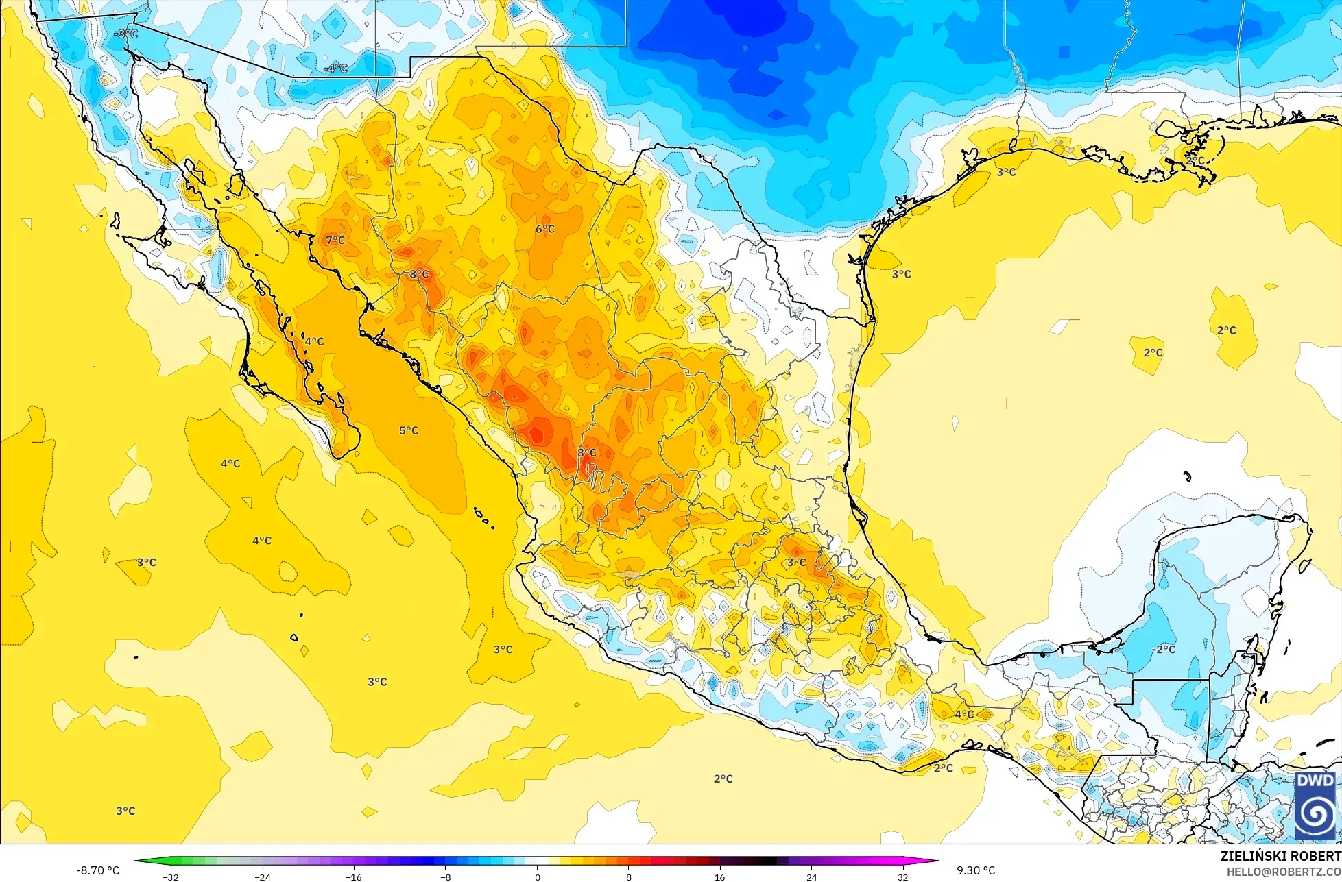 ICON model - Meksika, 2 m Sıcaklık Anomalisi