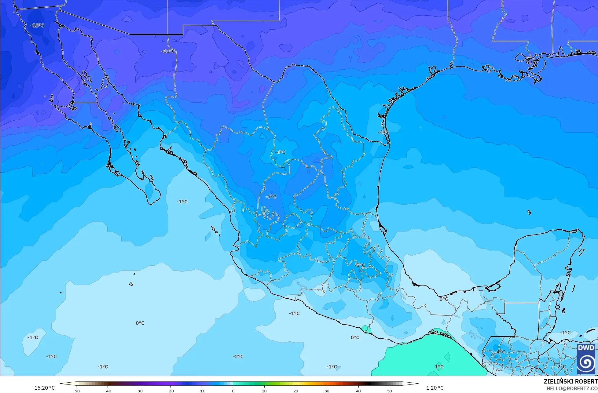 ICON model - Meksika, 500 hPa Sıcaklık