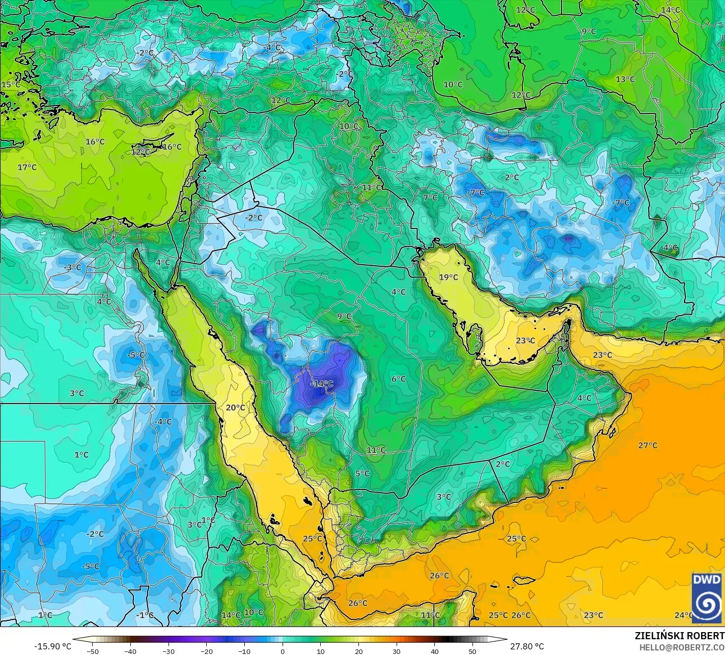 ICON model - Orta Doğu, 2 m Çiy Noktası