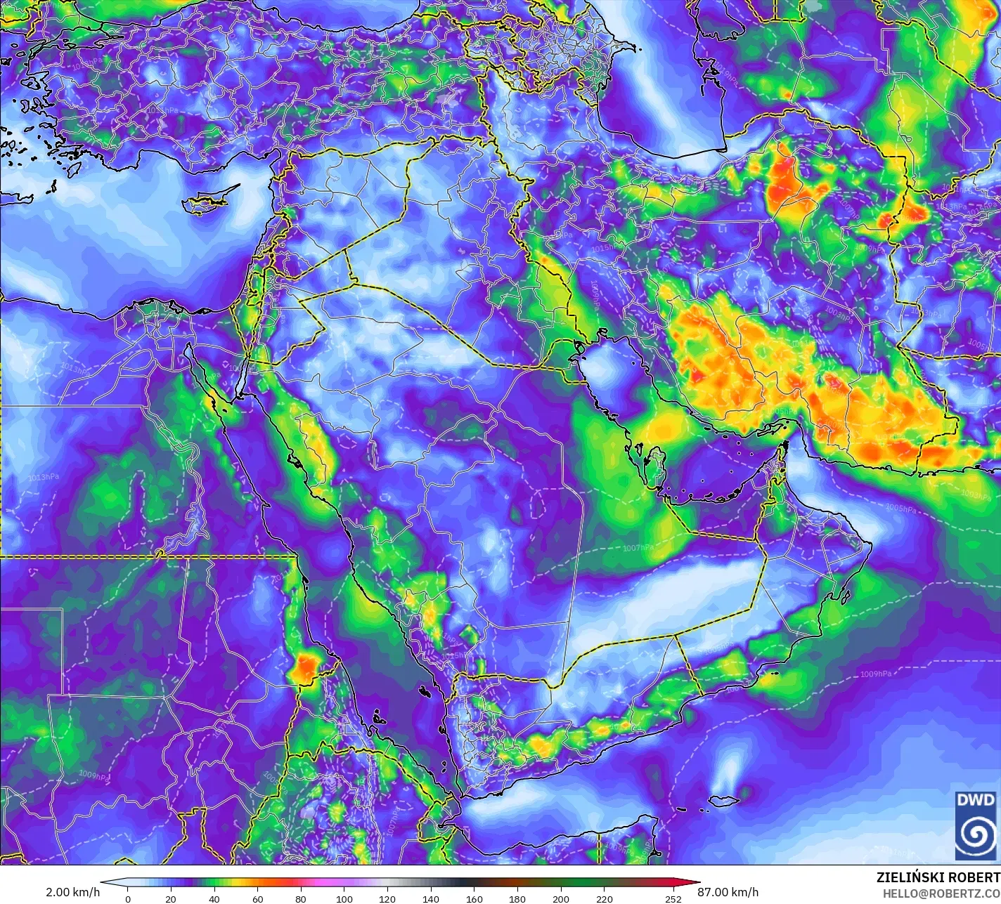 ICON model - Orta Doğu, En Yüksek Rüzgâr