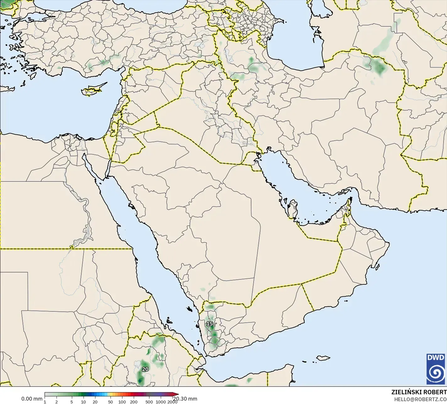 ICON model - Orta Doğu, Yağış Birikimi