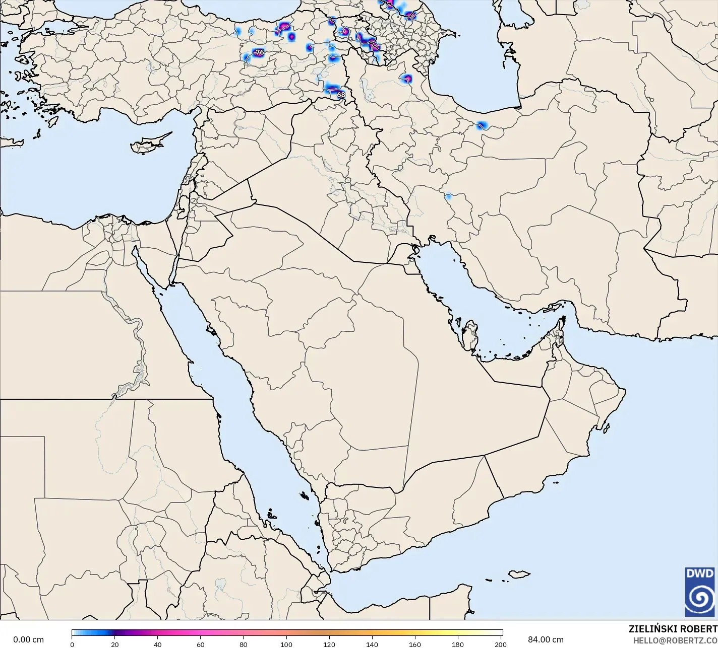 ICON model - Orta Doğu, Kar Kalınlığı