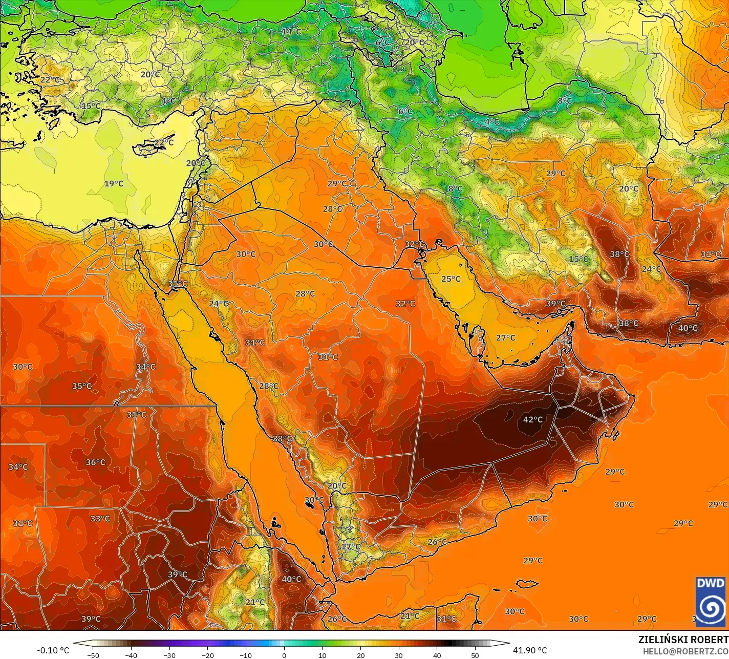 ICON model - Orta Doğu, 2 m Sıcaklık