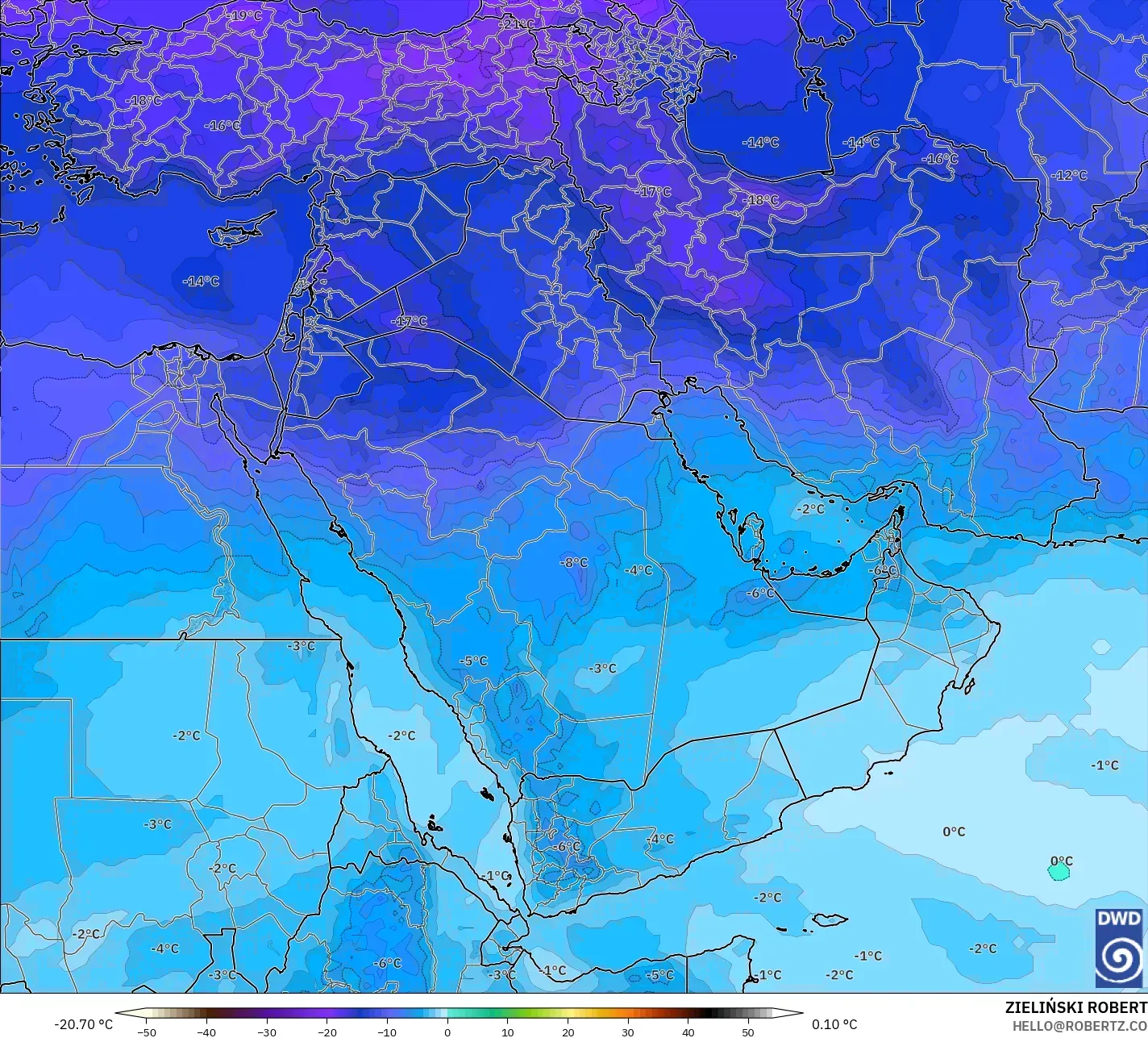 ICON model - Orta Doğu, 500 hPa Sıcaklık