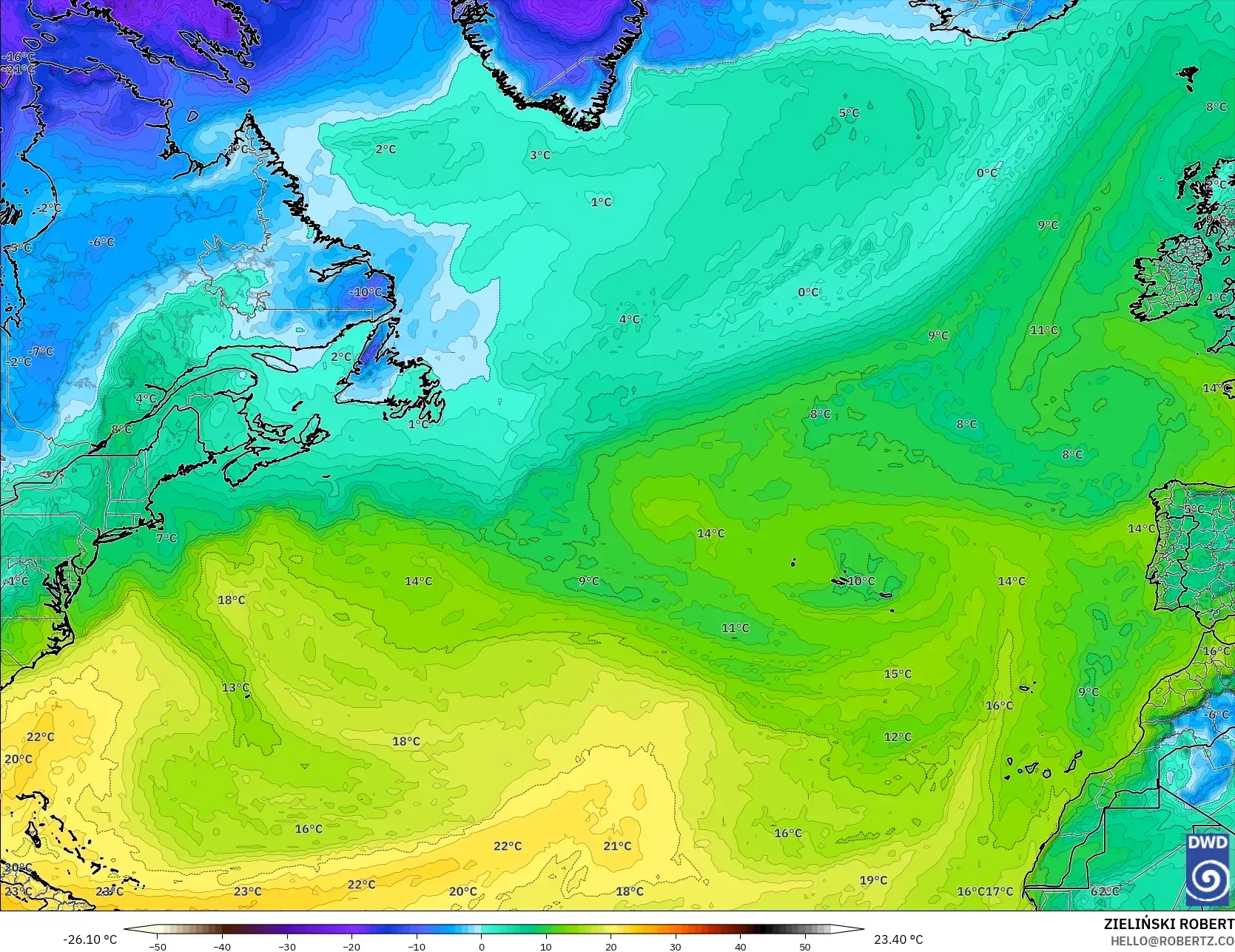 ICON model - Kuzey Atlantik, 2 m Çiy Noktası