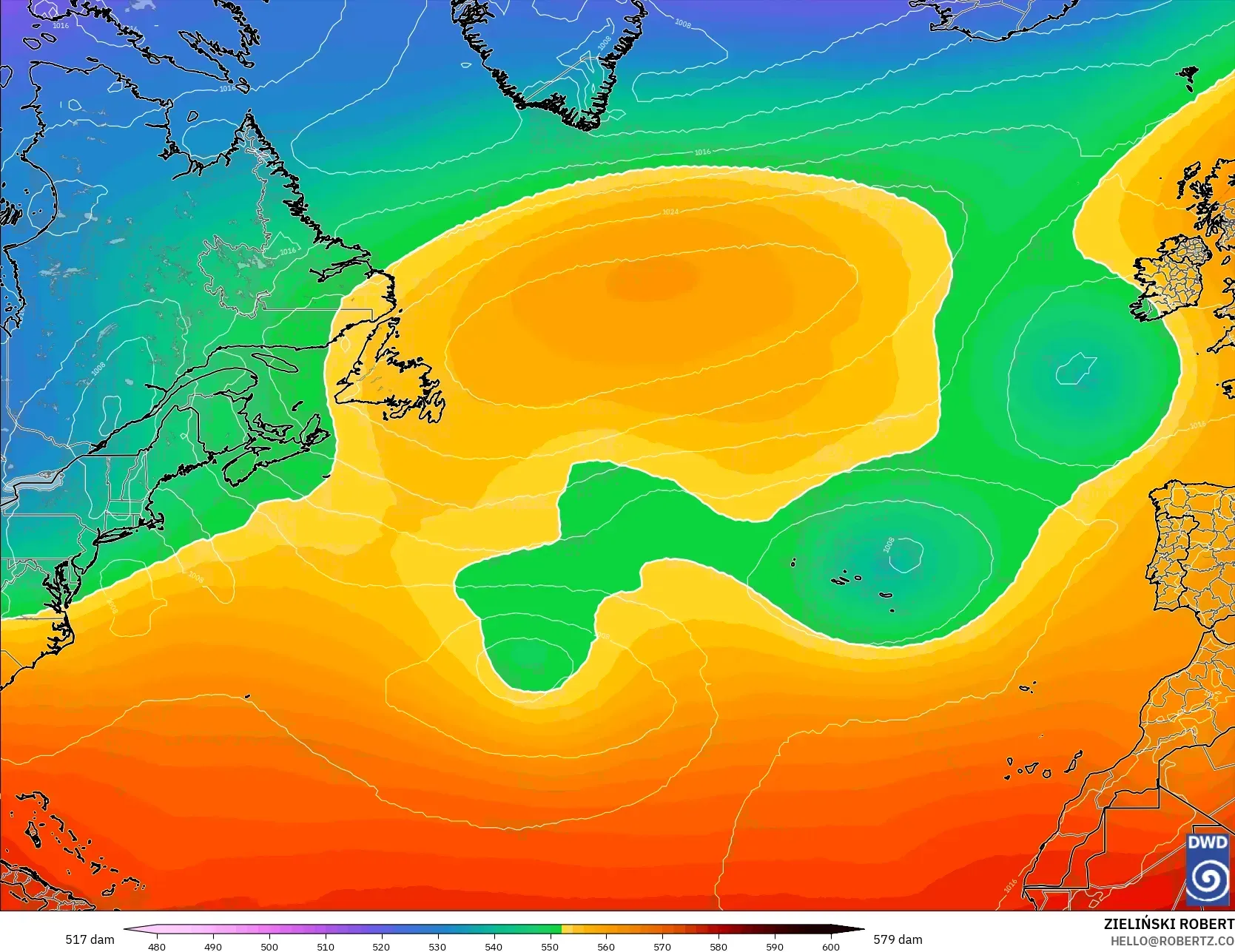 ICON model - Kuzey Atlantik, 500 hPa’da jeopotansiyel yükseklik
