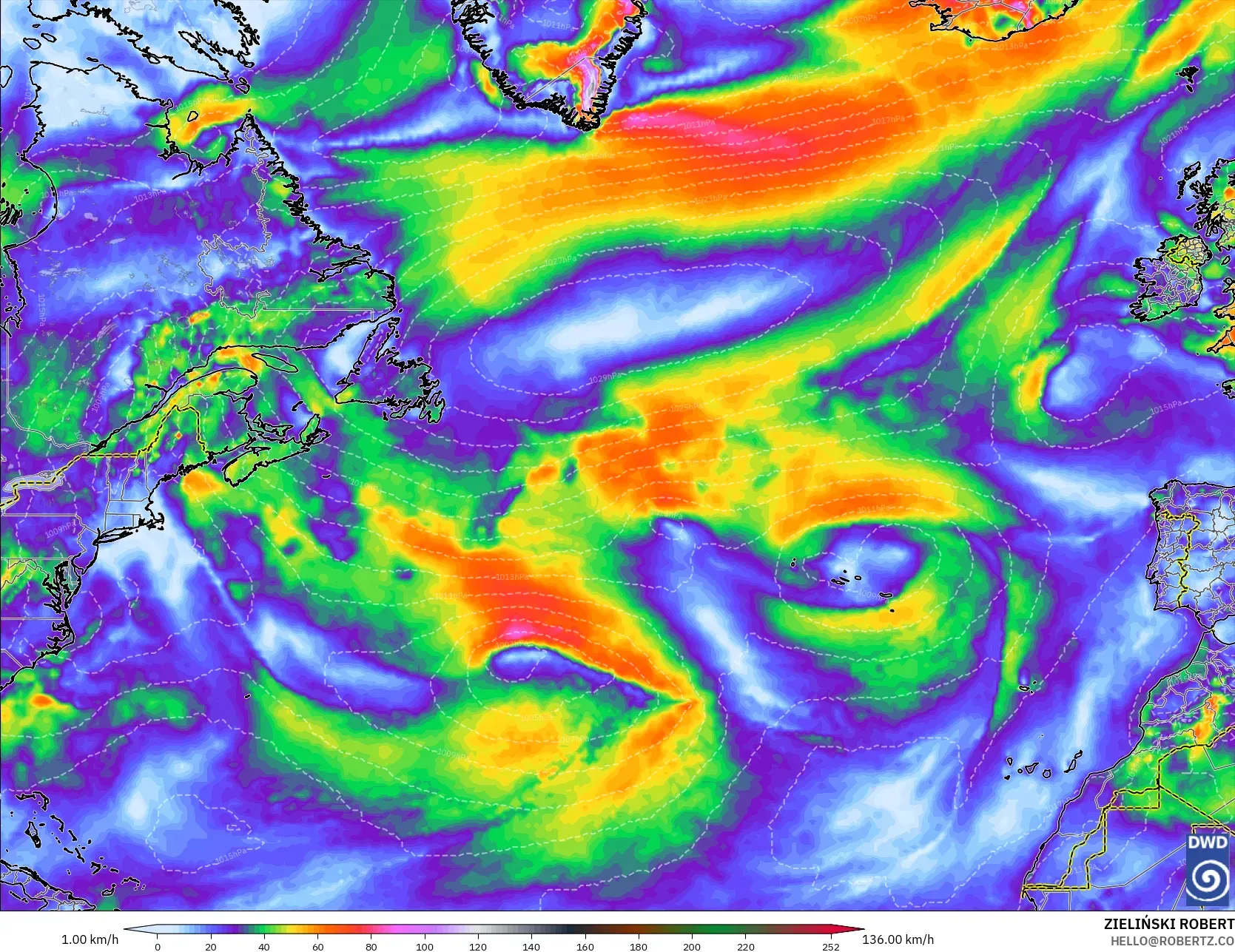ICON model - Kuzey Atlantik, En Yüksek Rüzgâr