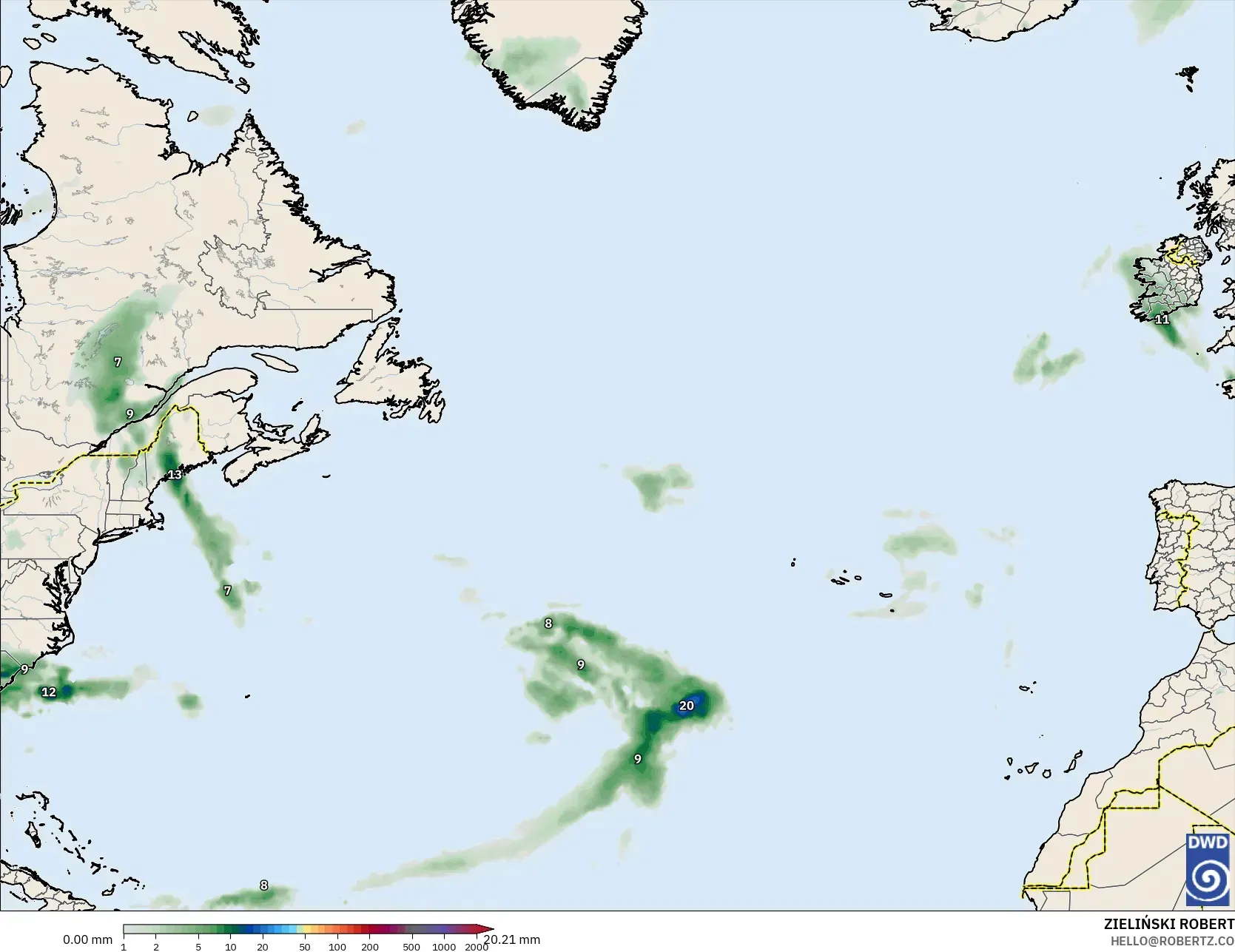 ICON model - Kuzey Atlantik, Yağış Birikimi