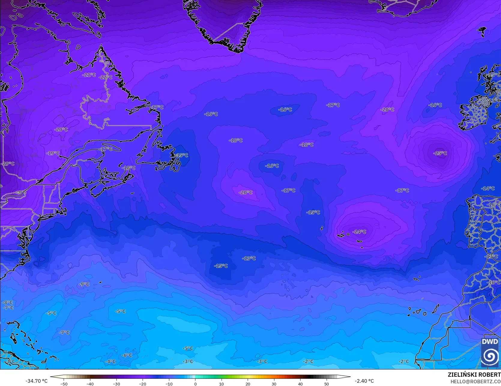 ICON model - Kuzey Atlantik, 500 hPa Sıcaklık