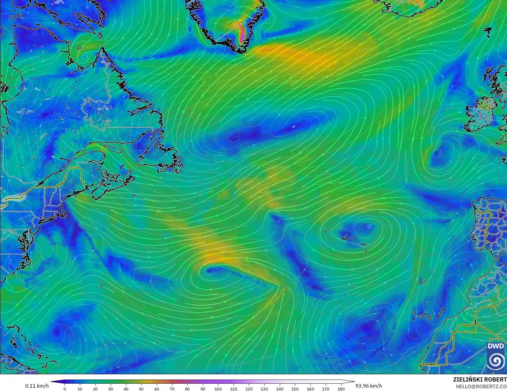 ICON model - Kuzey Atlantik, 10 m Rüzgâr