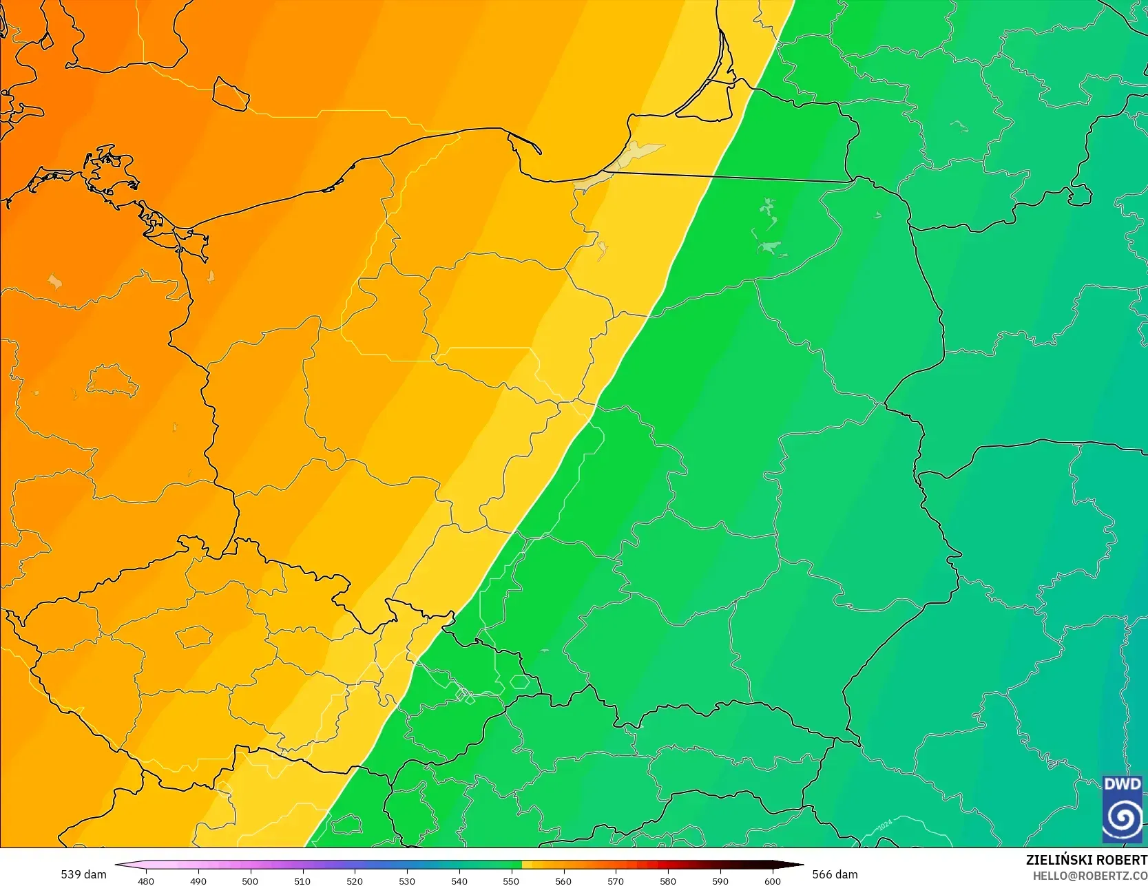 ICON model - Polonya, 500 hPa’da jeopotansiyel yükseklik