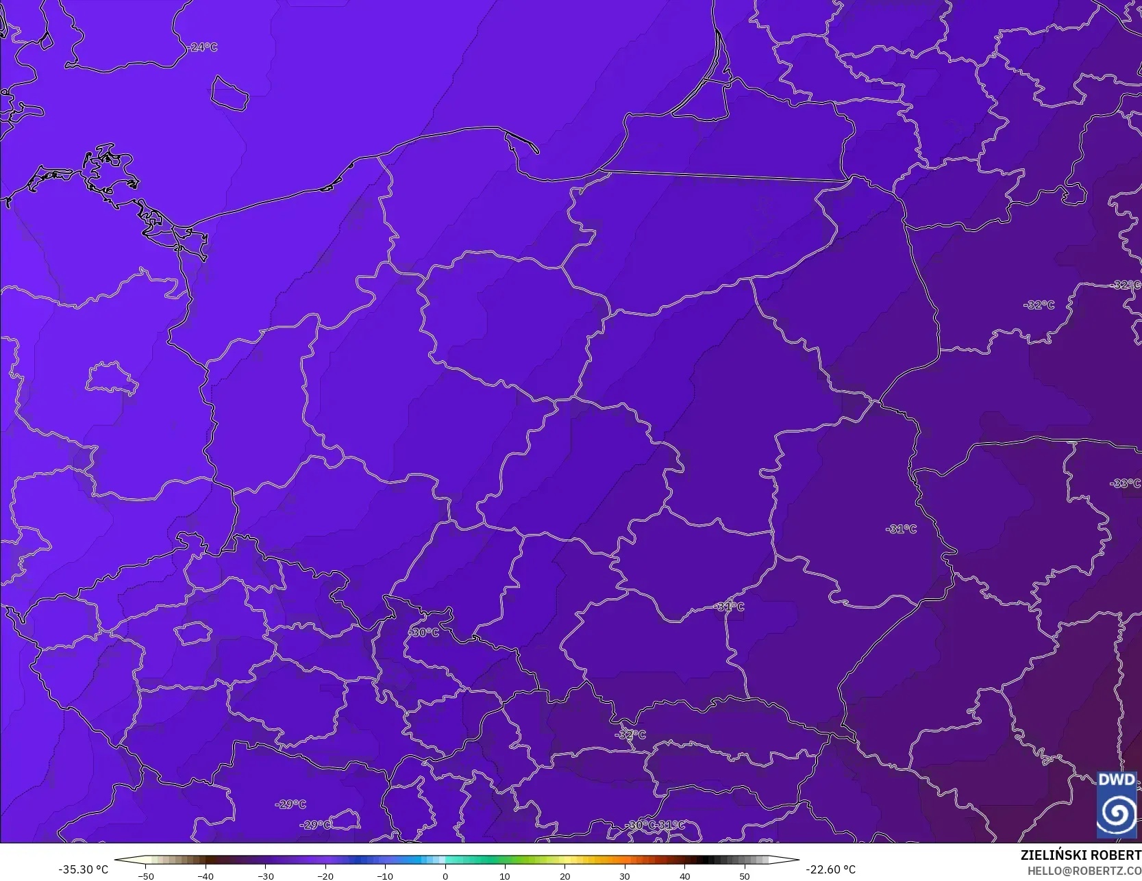 ICON model - Polonya, 500 hPa Sıcaklık