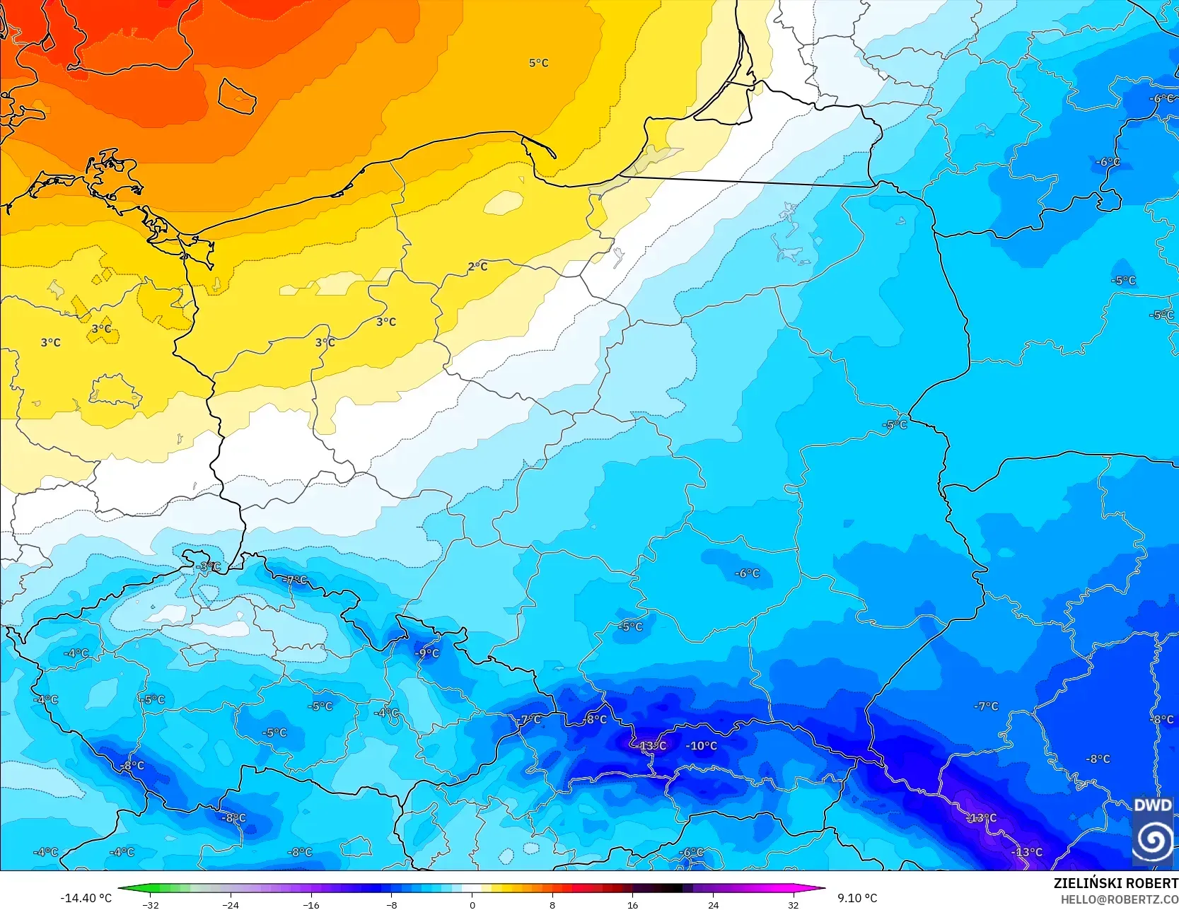 ICON model - Polonya, 850 hPa Sıcaklık Anomalisi