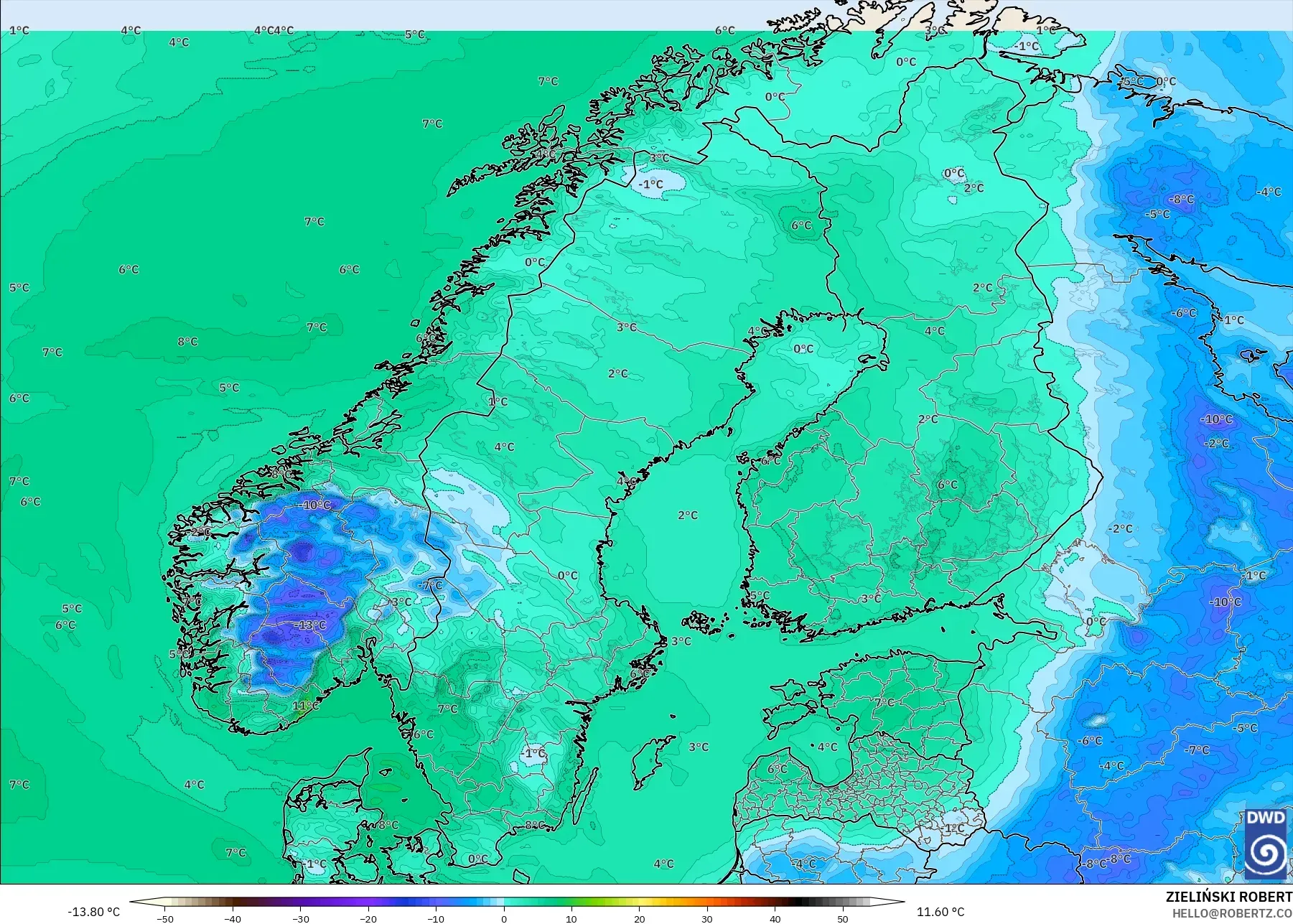 ICON model - İskandinavya, 2 m Çiy Noktası