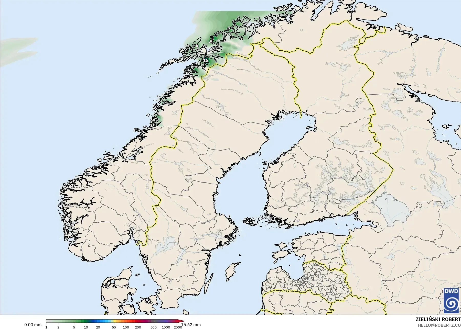ICON model - İskandinavya, Yağış Birikimi