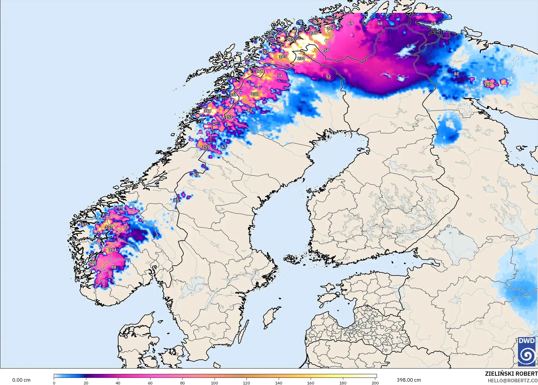 ICON model - İskandinavya, Kar Kalınlığı