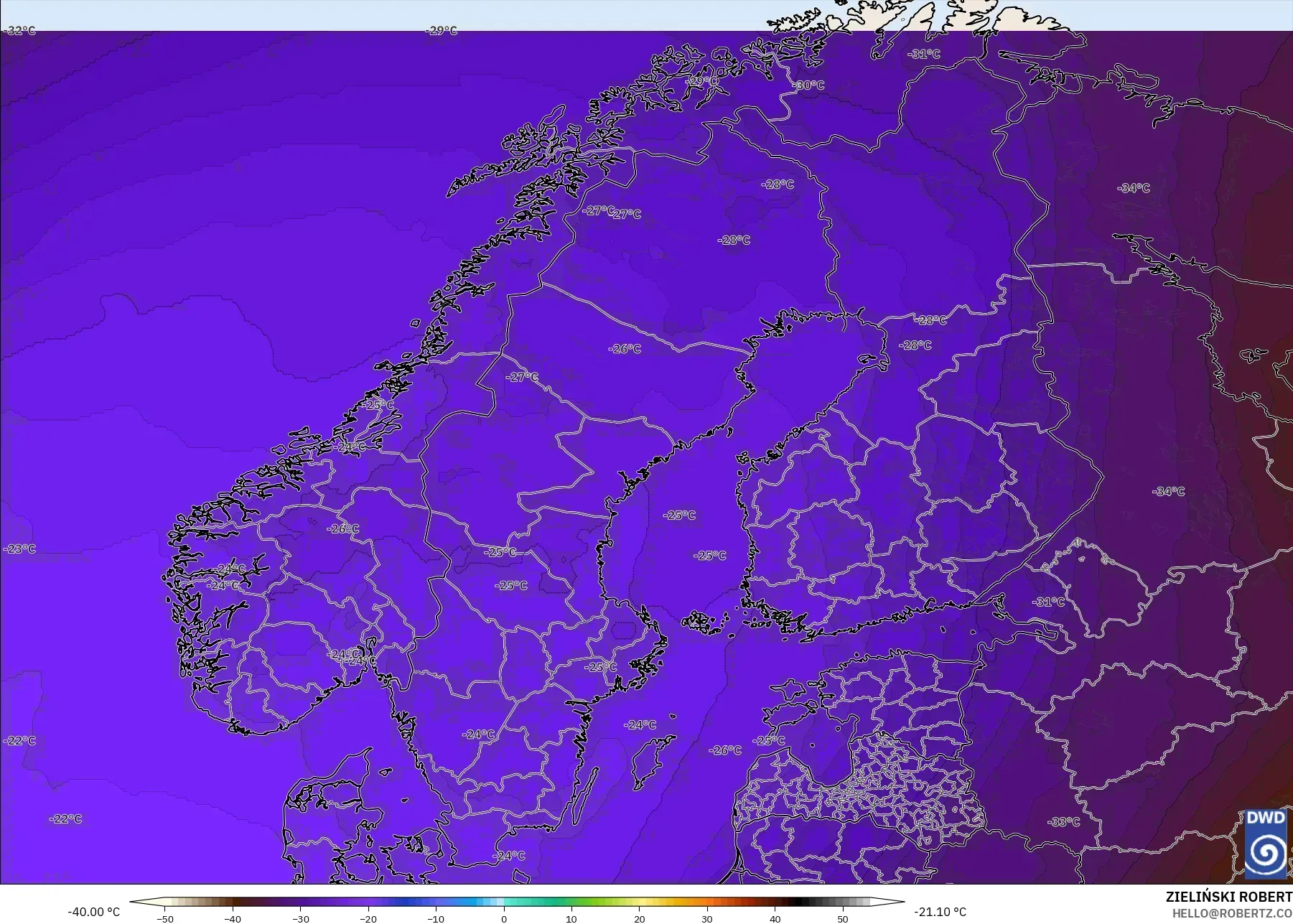 ICON model - İskandinavya, 500 hPa Sıcaklık