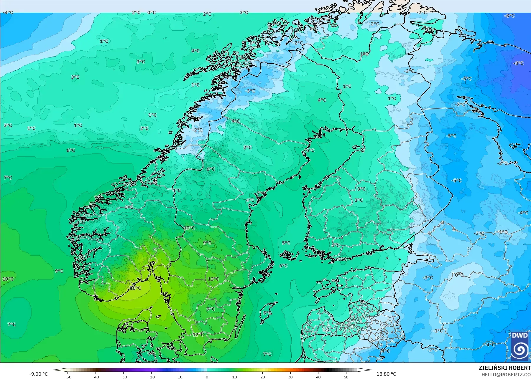 ICON model - İskandinavya, 850 hPa Sıcaklık