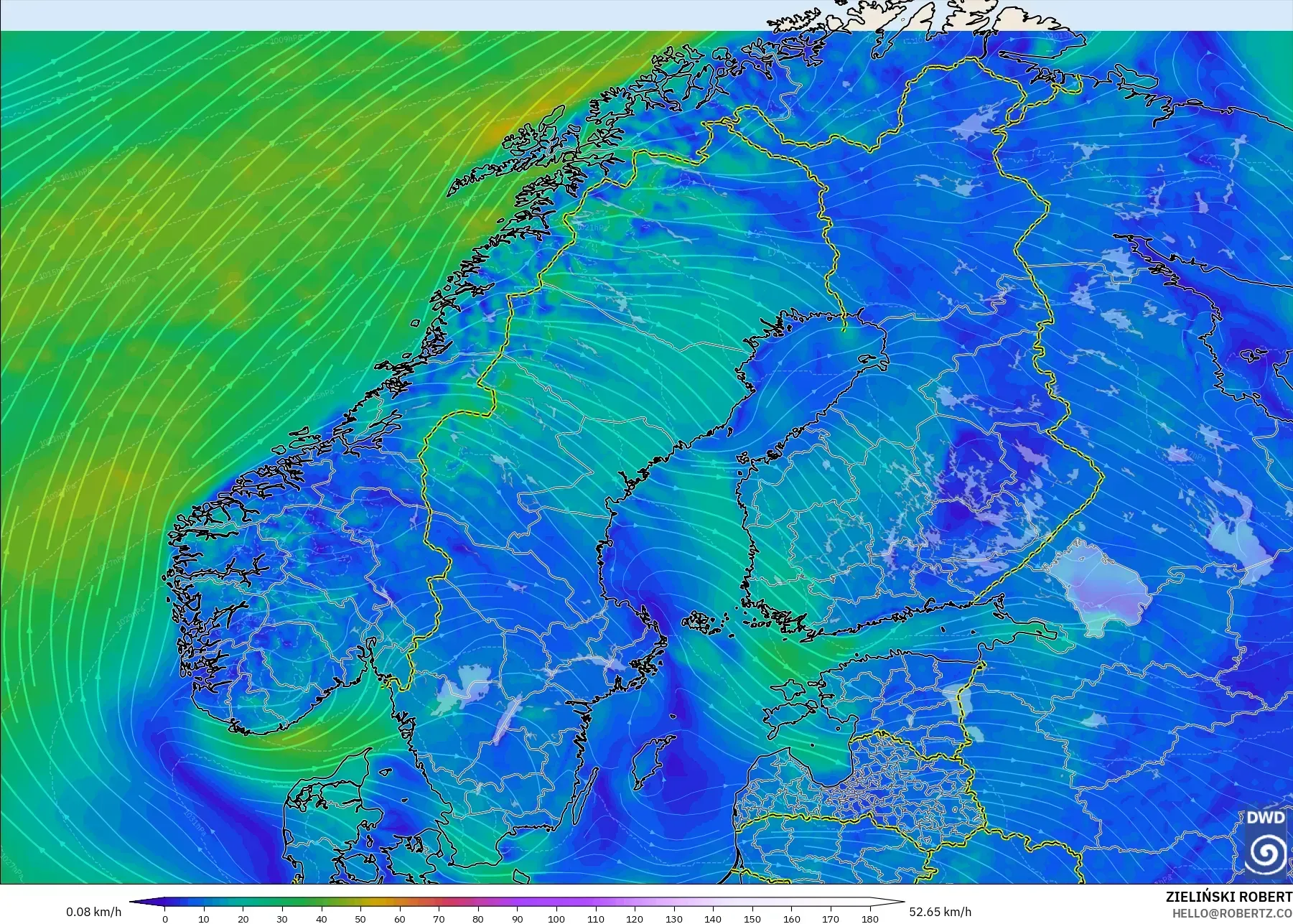 ICON model - İskandinavya, 10 m Rüzgâr