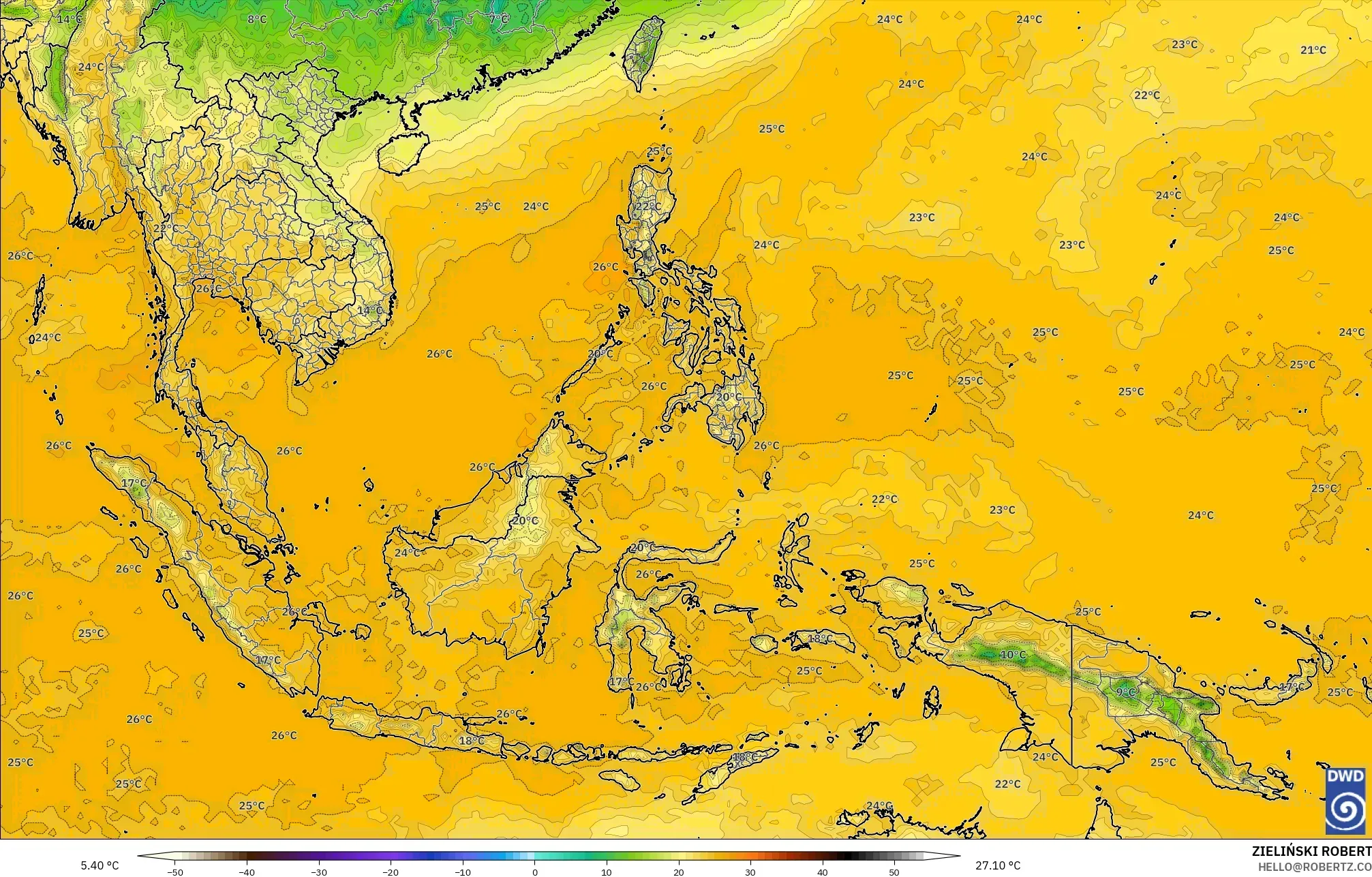 ICON model - Güneydoğu Asya, 2 m Çiy Noktası