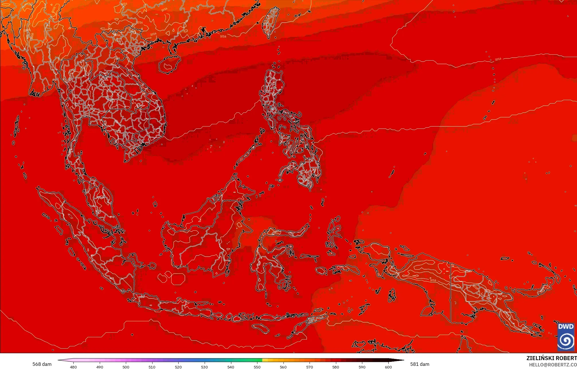 ICON model - Güneydoğu Asya, 500 hPa’da jeopotansiyel yükseklik
