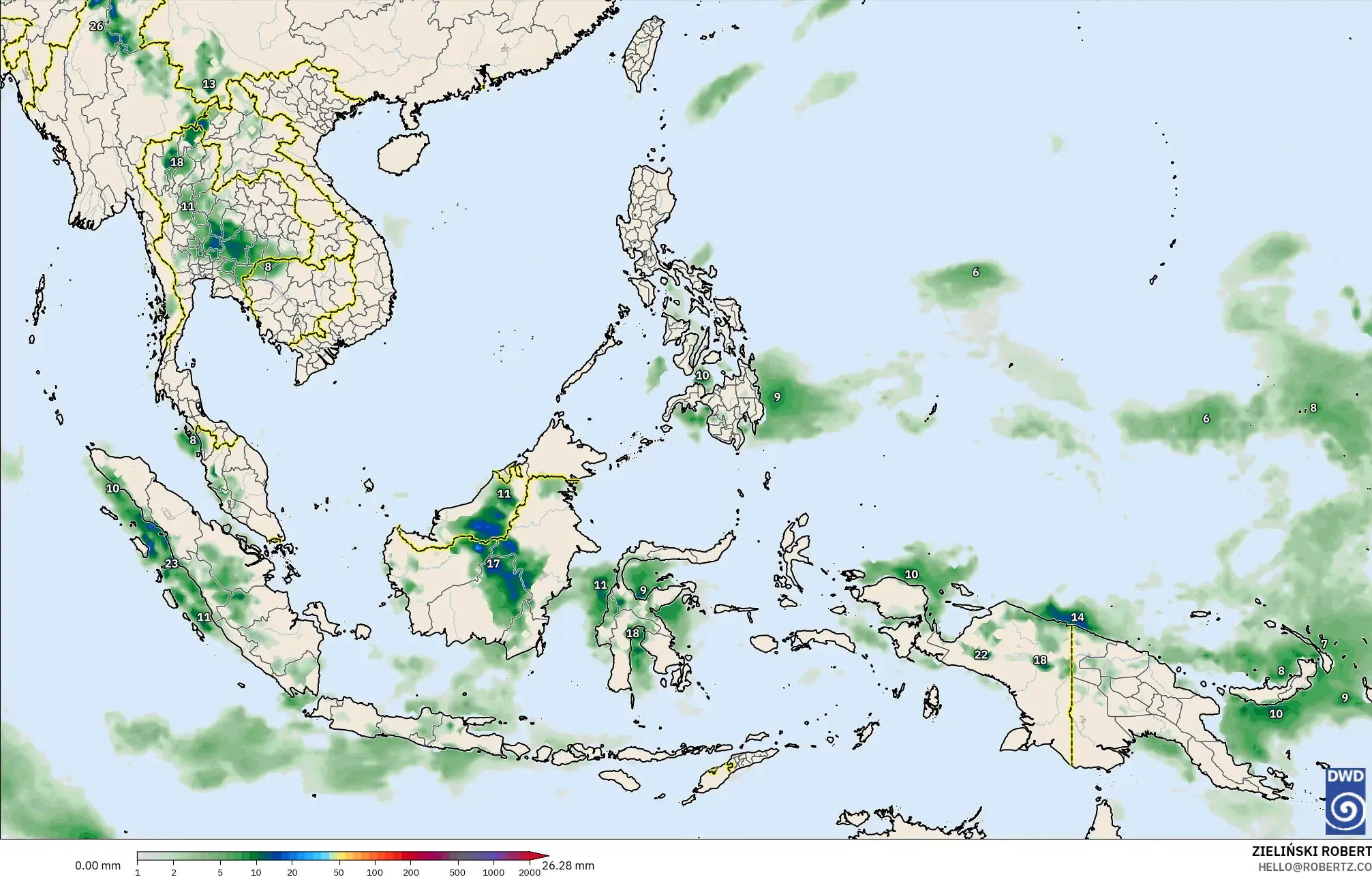 ICON model - Güneydoğu Asya, Yağış Birikimi