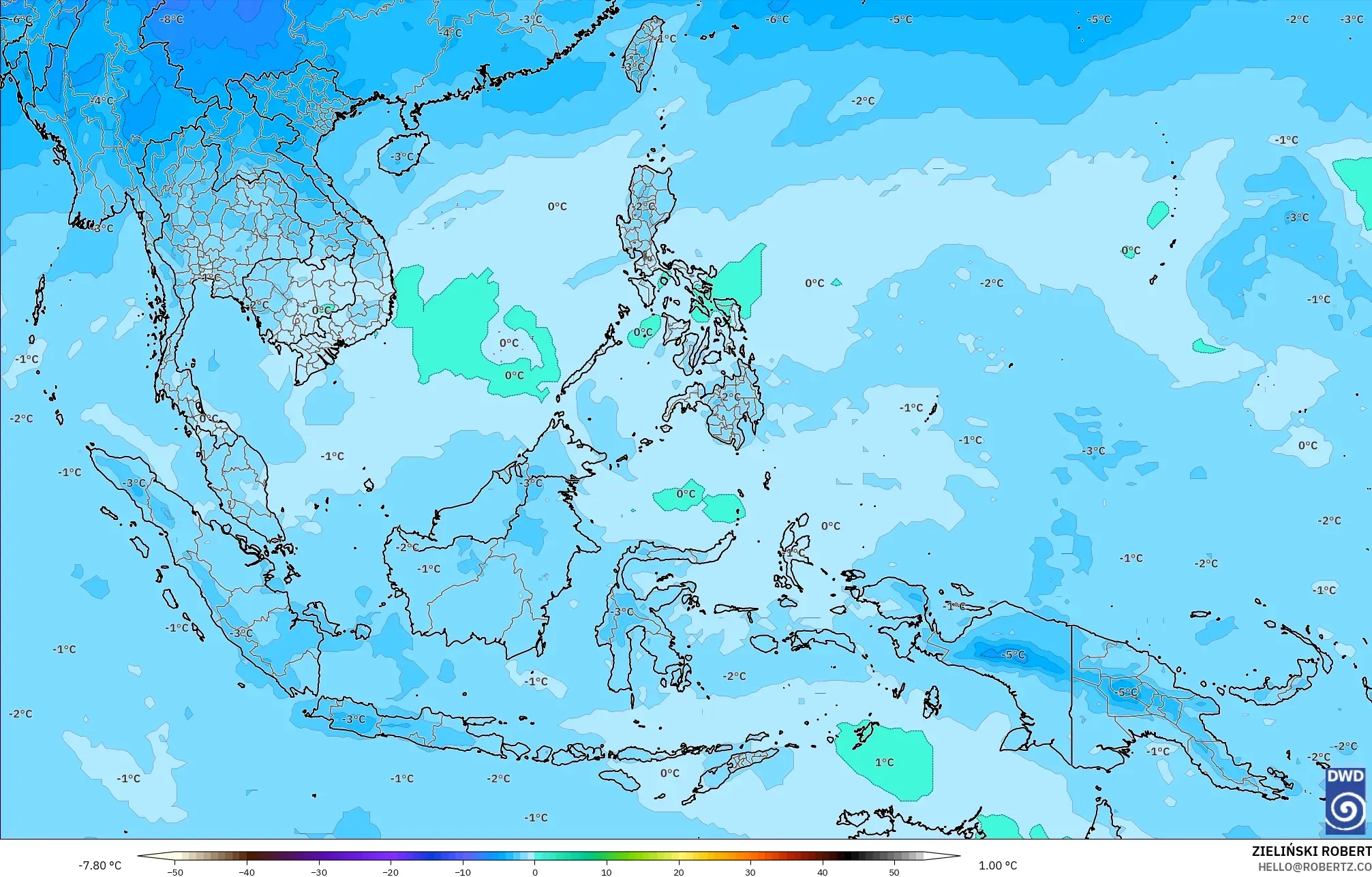 ICON model - Güneydoğu Asya, 500 hPa Sıcaklık