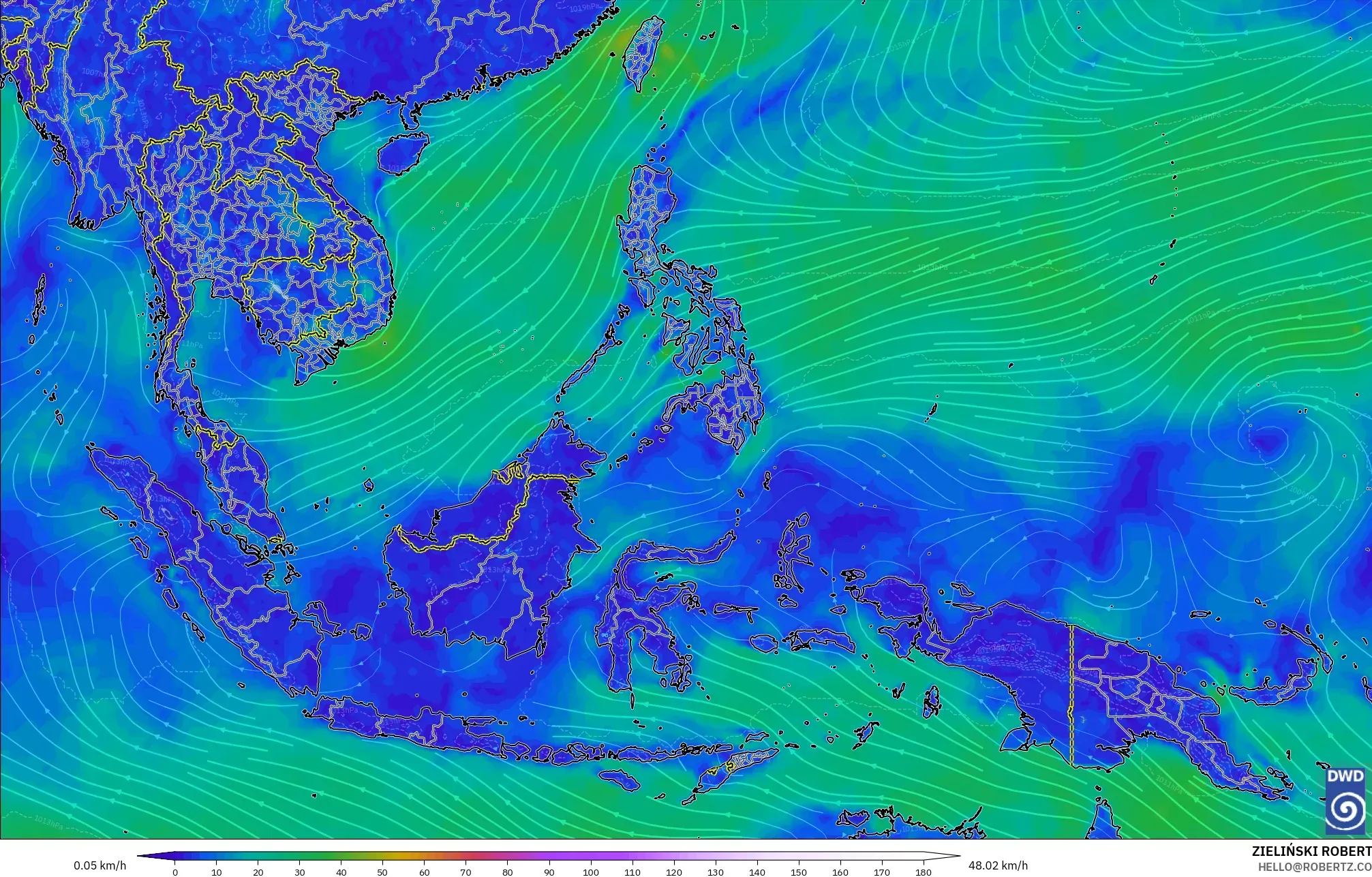 ICON model - Güneydoğu Asya, 10 m Rüzgâr