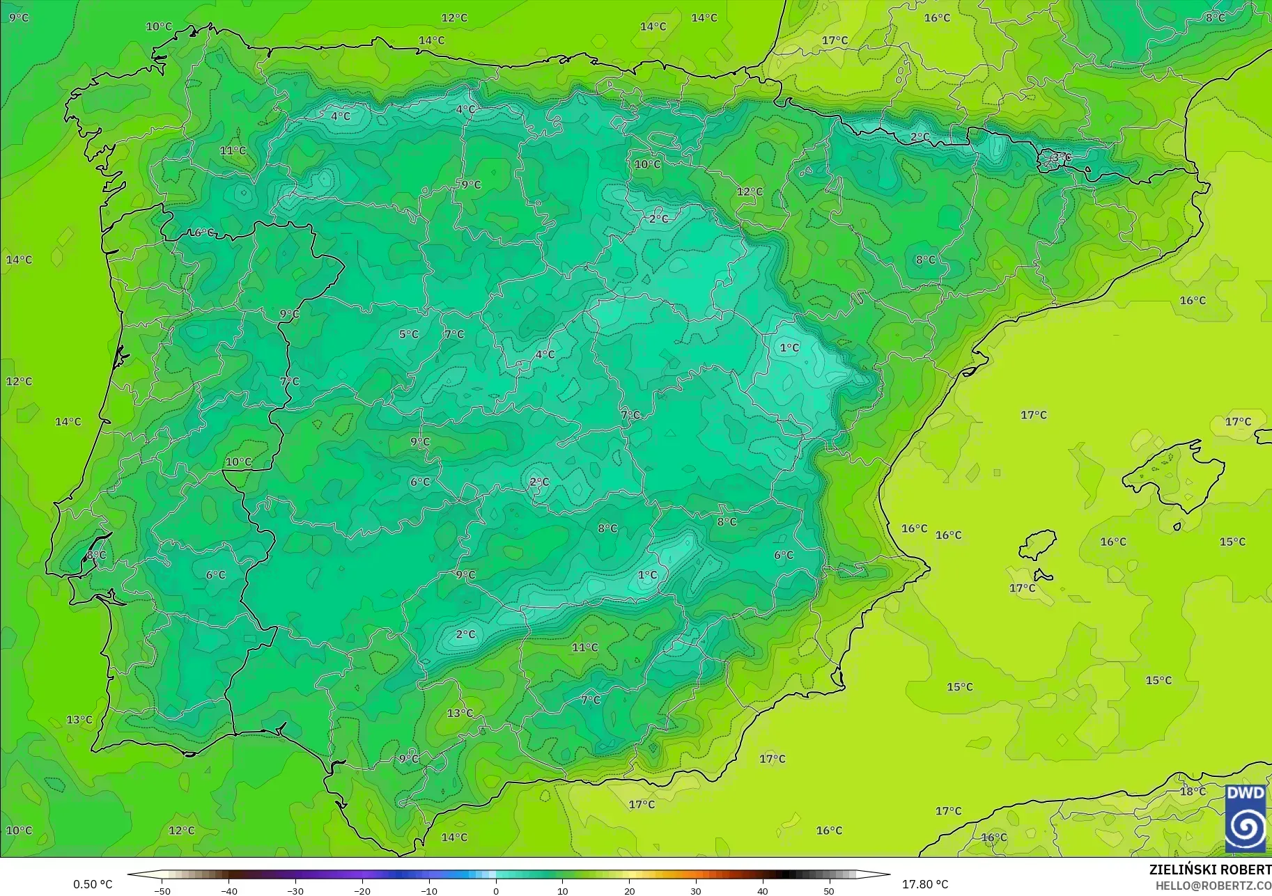 ICON model - İspanya, 2 m Çiy Noktası