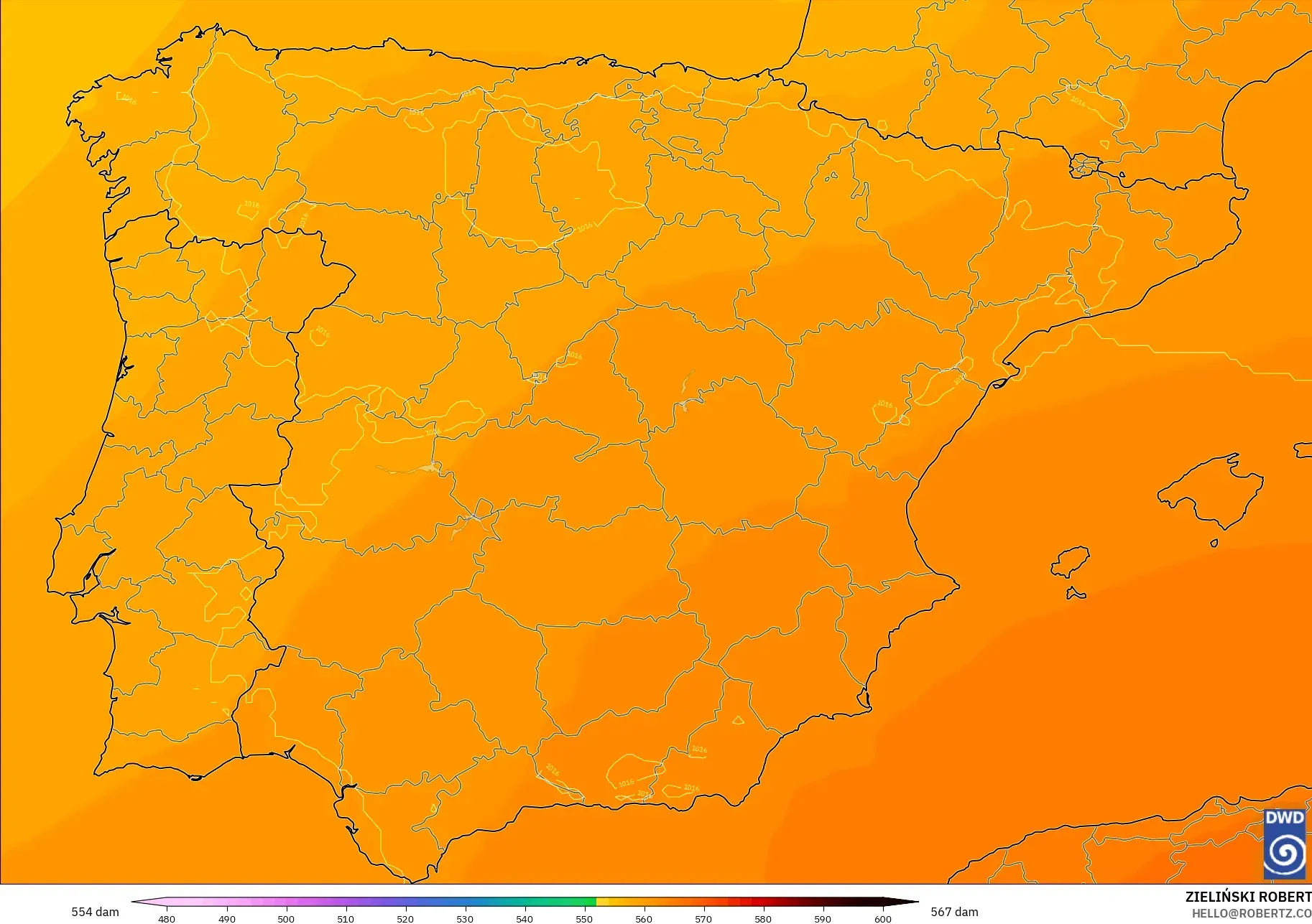 ICON model - İspanya, 500 hPa’da jeopotansiyel yükseklik