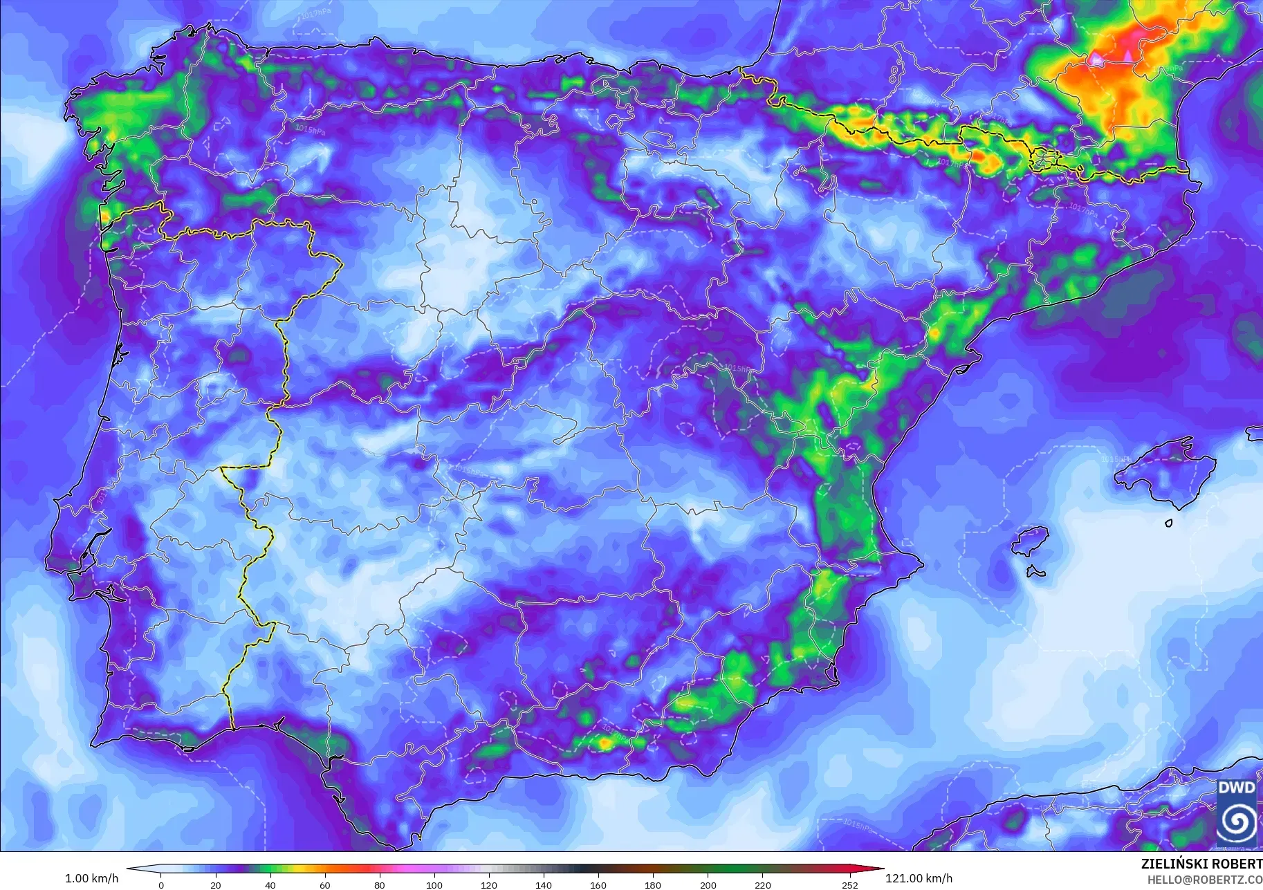 ICON model - İspanya, En Yüksek Rüzgâr
